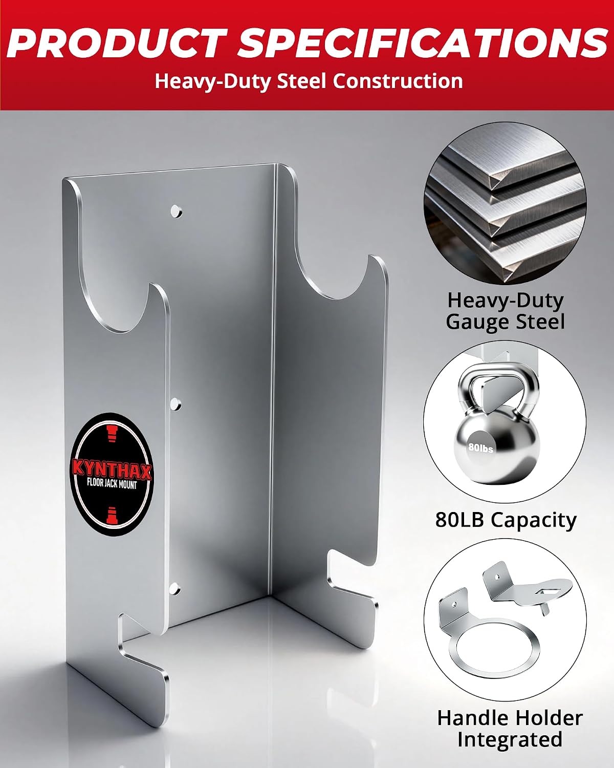 1.5 Ton Floor Jacks Wall Mount, Heavy-Duty Jack Stand Storage Rack Holder for Low-Profile Hydraulic Floor Jacks & Car Trailers, Solid Steel, 80LB Capacity, Silver