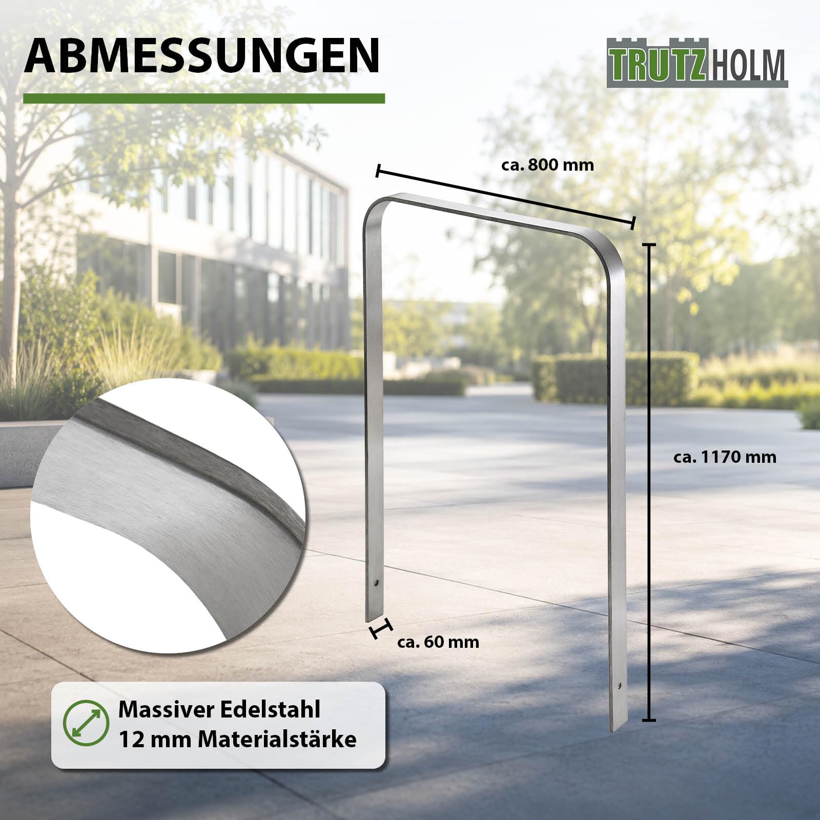 TRUTZHOLM 2x Fahrradanlehnbügel 117x80 cm Flachstahl massiver Edelstahl