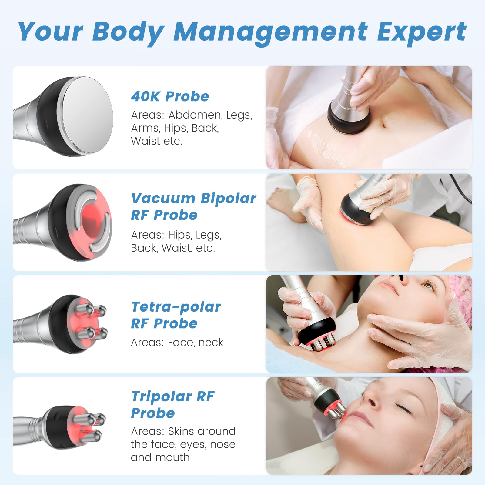 Radiofréquence Visage 4 en 1, 40K Lipocavitation Radiofrequence Corps Masseur Anti Cellulite Appareil Amincissant Raffermissant (blanc)