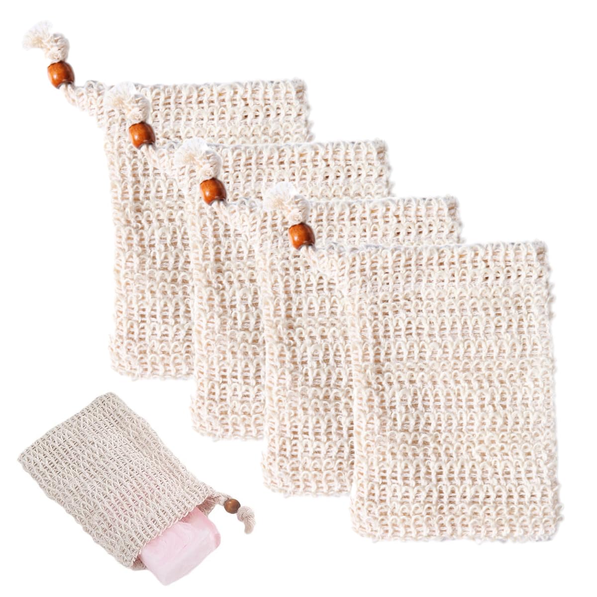 5Pcs Durable Sisal Fiber Soap Bag Saver Pouch for Soap Lathering and Drying Soap Convenient for Exfoliating in the Shower Natural Safe