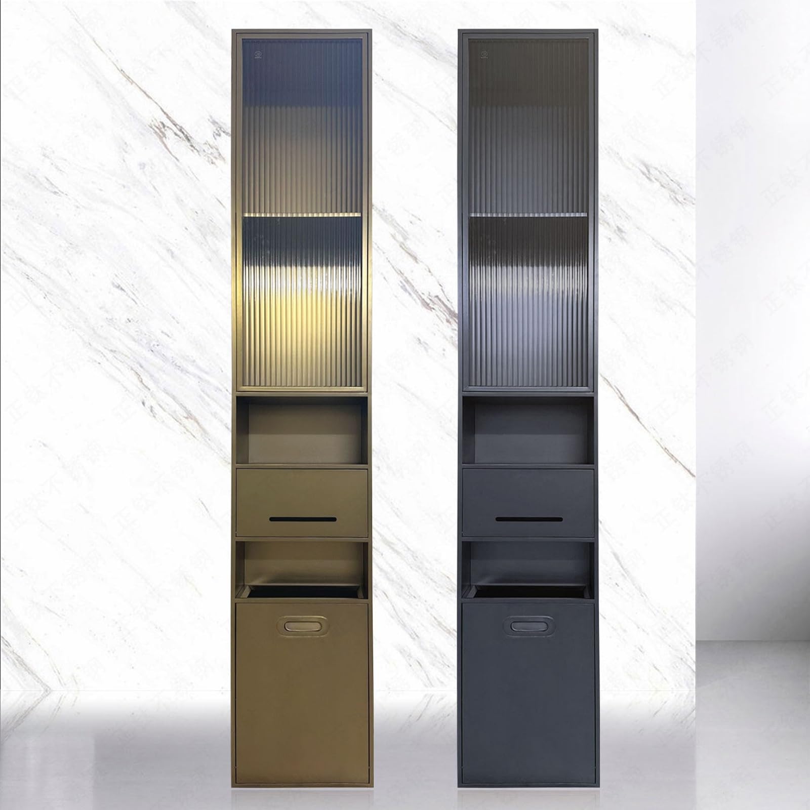 Portarrollos de Papel Higiénico Empotrable con Cubo de Basura Integrado, Hornacina de Baño de Acero Inoxidable 304, Armario de Pared con Contenedor de Residuos Oculto(Gold)