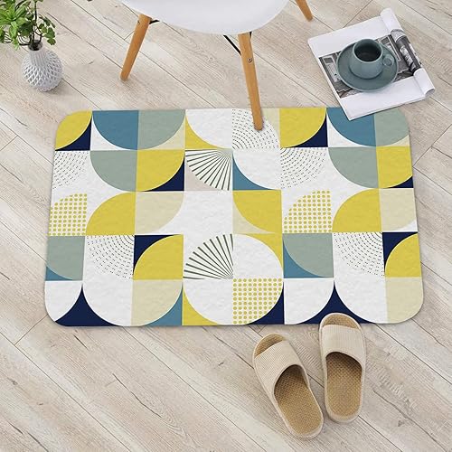 Miniatura 10 de Tapete de baño antideslizante, estilo nórdico, amarillo y blanco, tapete de medio círculo absorbente de agua, tapete de cocina moderno de arte