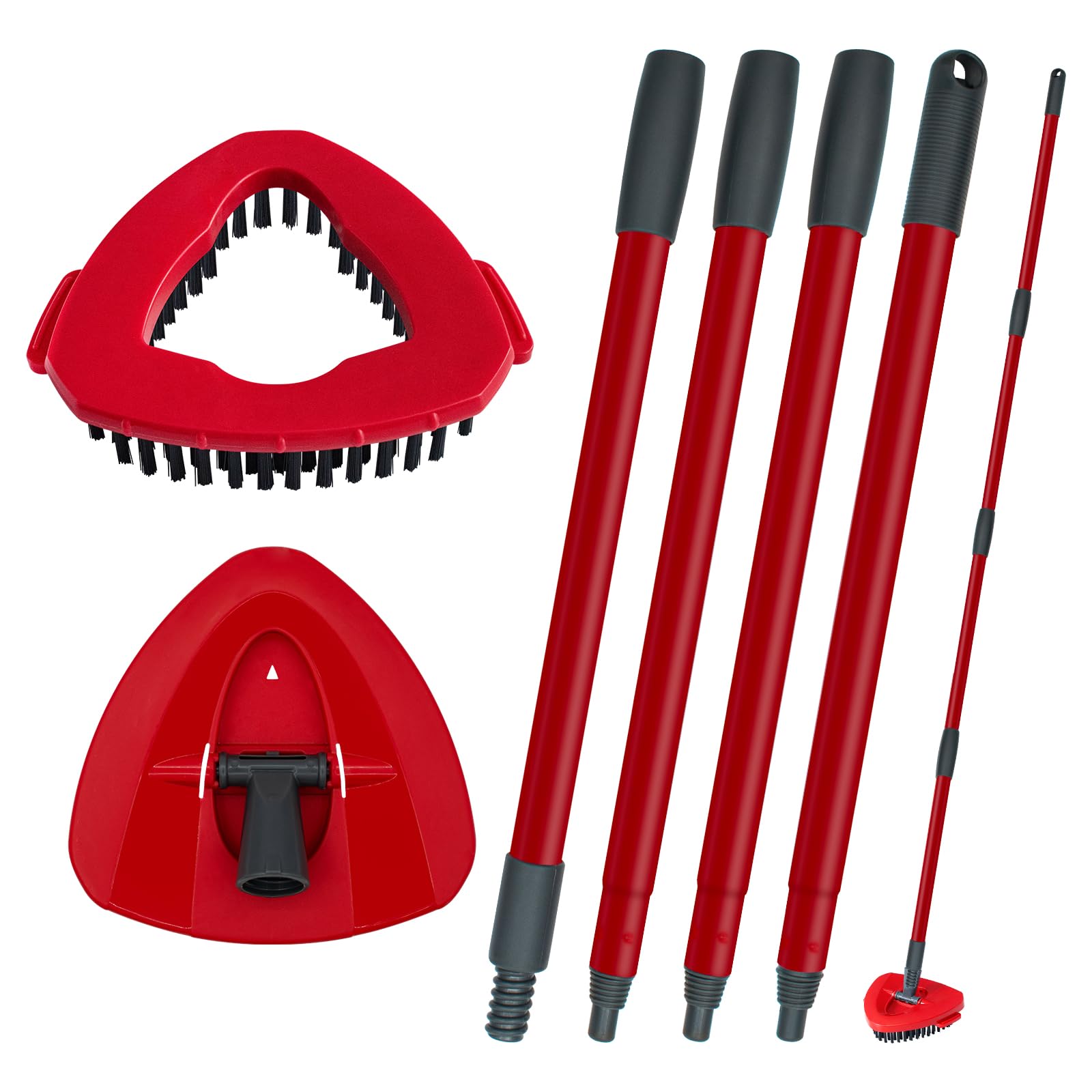 DLAIMI Mango de fregona de repuesto para Ocedar, 4 secciones de 30 a 58 pulgadas, longitud extensible, para recambios de fregonas giratorias Ocedar y limpieza de pisos, incluye base y cepillo para