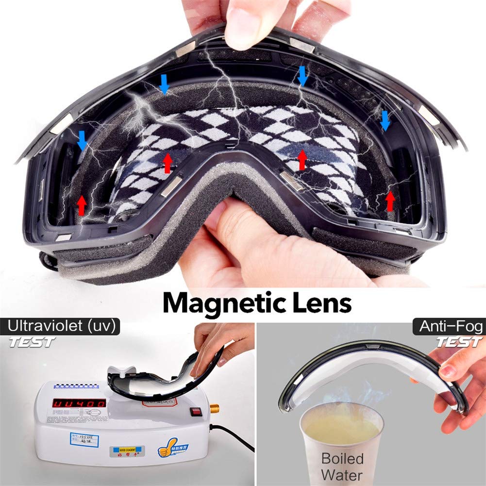 Ski Snowboard Lunettes Anti-buée, lentille magnétique Double Couche pour faciliter Le Remplacement, avec la myopie et de Ventilation, adapté pour Les skieurs de Descente de Ski,Noir