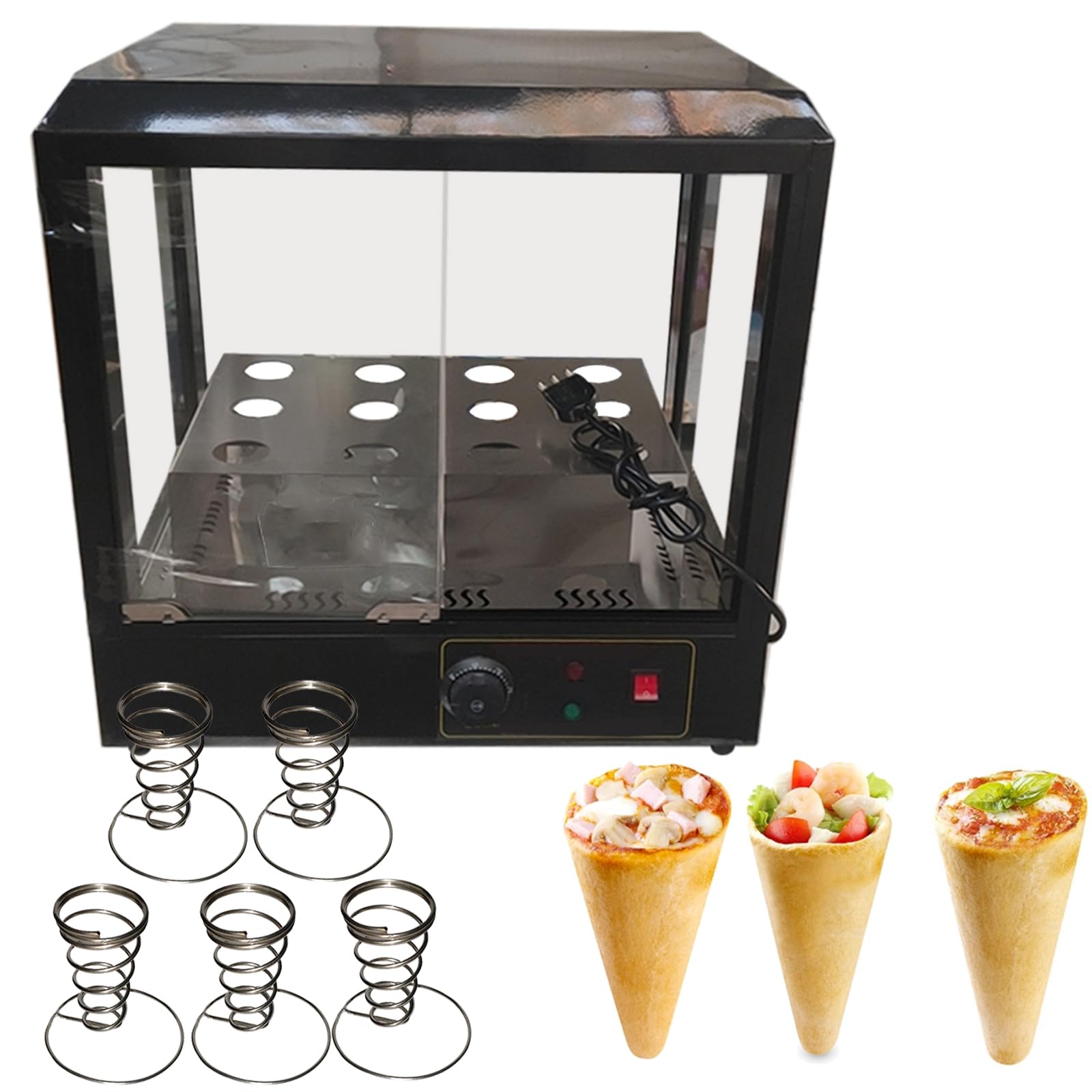 TXMACHINE® Pizza cone machine 4 cone maker Pizzelle Makers with pizza oven,display warmer,pizza cone making machine,4 shapes (110V/60HZ, warmer)
