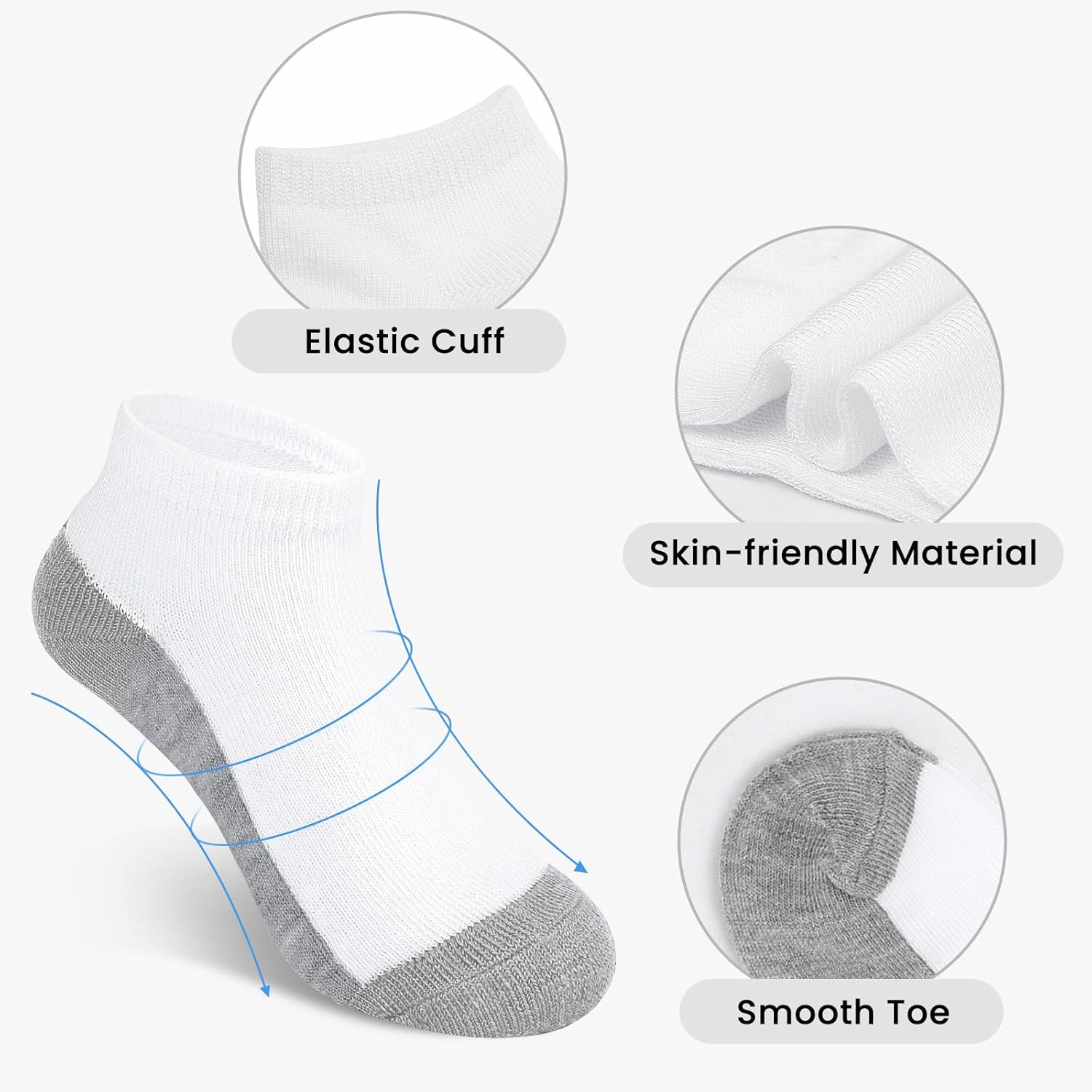 Auranso 12 Pairs Kid Breathable Athletic Ankle Socks Boys Girls Cotton Low Cut Socks