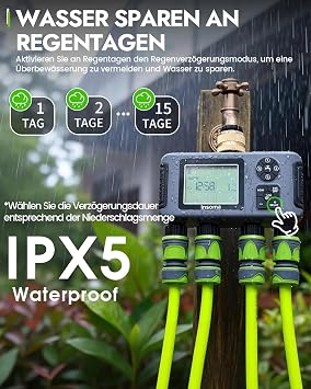Insoma 4 Zone Water Timer with Brass Inlet Automatic Garden Hose Timer with Manual/Rain Delay & Large Display IPX5 Waterproof Faucet Timer for Sprinkler System Yard Lawn