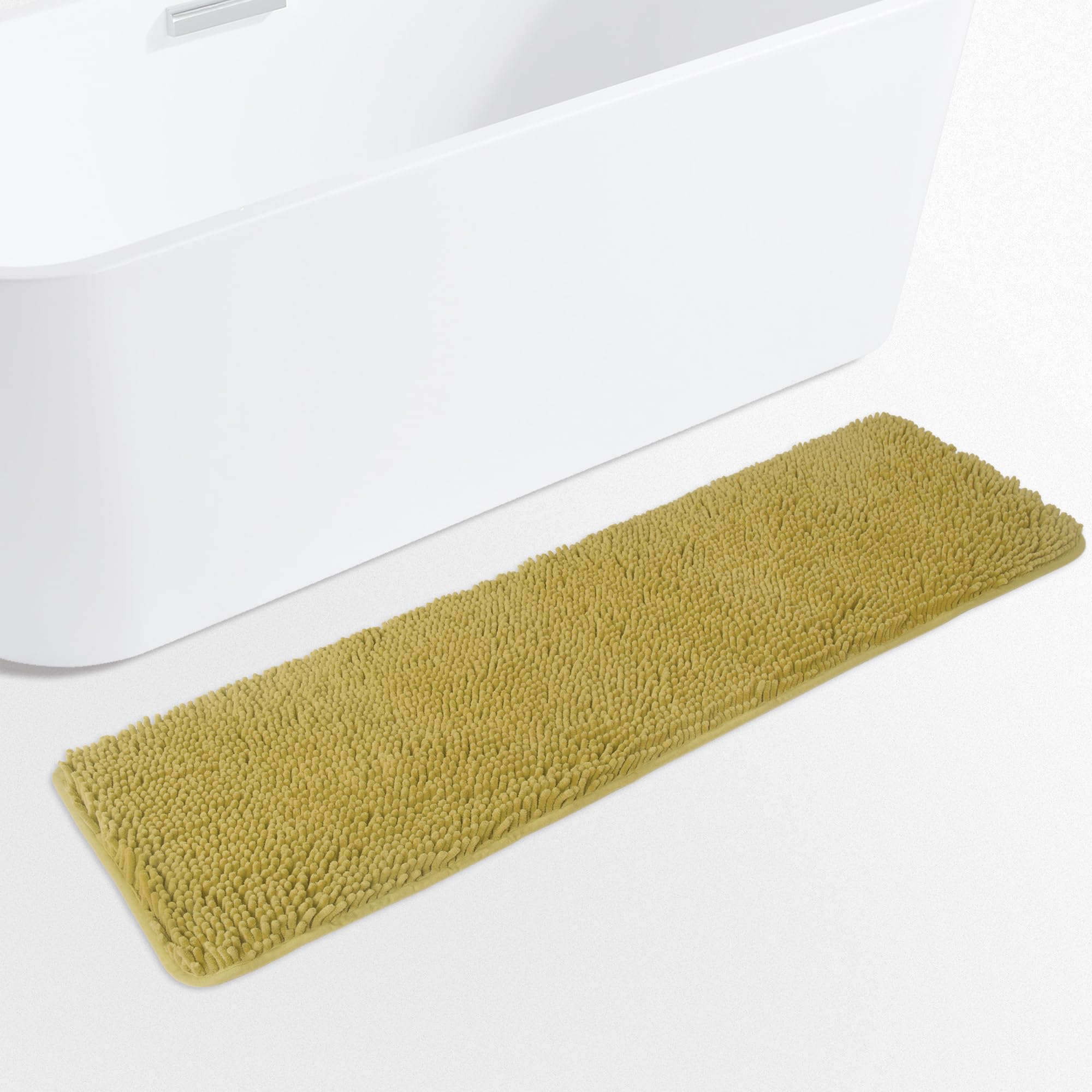 Yeaban Mustard Bathroom Rug– Thick Chenille Bath Mats | Absorbent and Washable Bath Rug Non-Slip, Plush Rugs for Bathroom Floor, Shower, Sink - 17"x47" — image 1