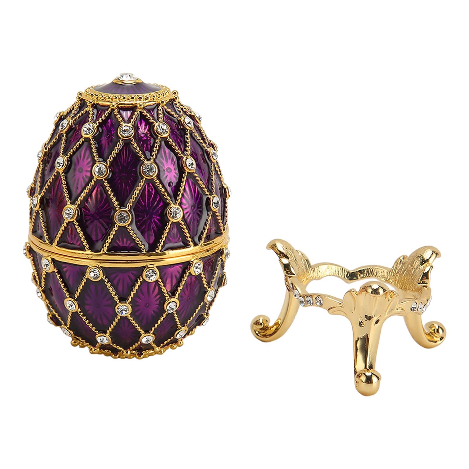 Dpofirs Schmuckschatulle Fabergé-Ei, Emaillierte Schmuckschatulle, Ei-Schmuckkästchen, für Wohnkultur, Klassische Ornamente, Metallhandwerk, für Wohnkultur (Lila)