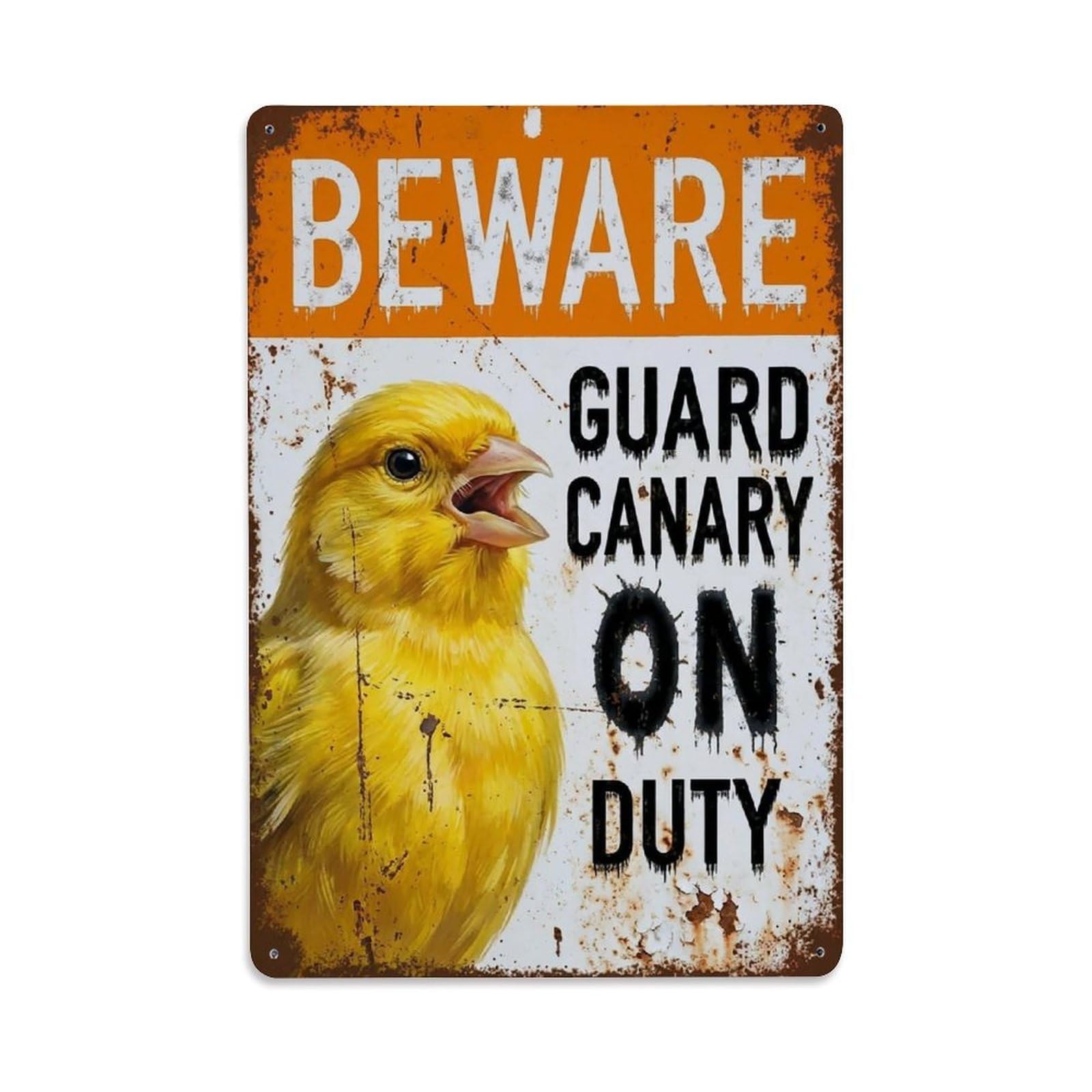Vintage Funny Canary Guard Beware of Bird House Metal Tin Sign Plaque Wall Decor for Cafe, Club Bar, Office, Garden Metal Poster 8x12Inch