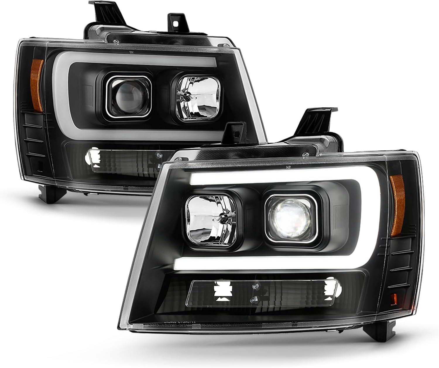 AKKON - For 2007-2014 Chevy Suburban | Tahoe | Avalanche LH + RH Smoked Lens LED DRL Projector Head Lights Pair