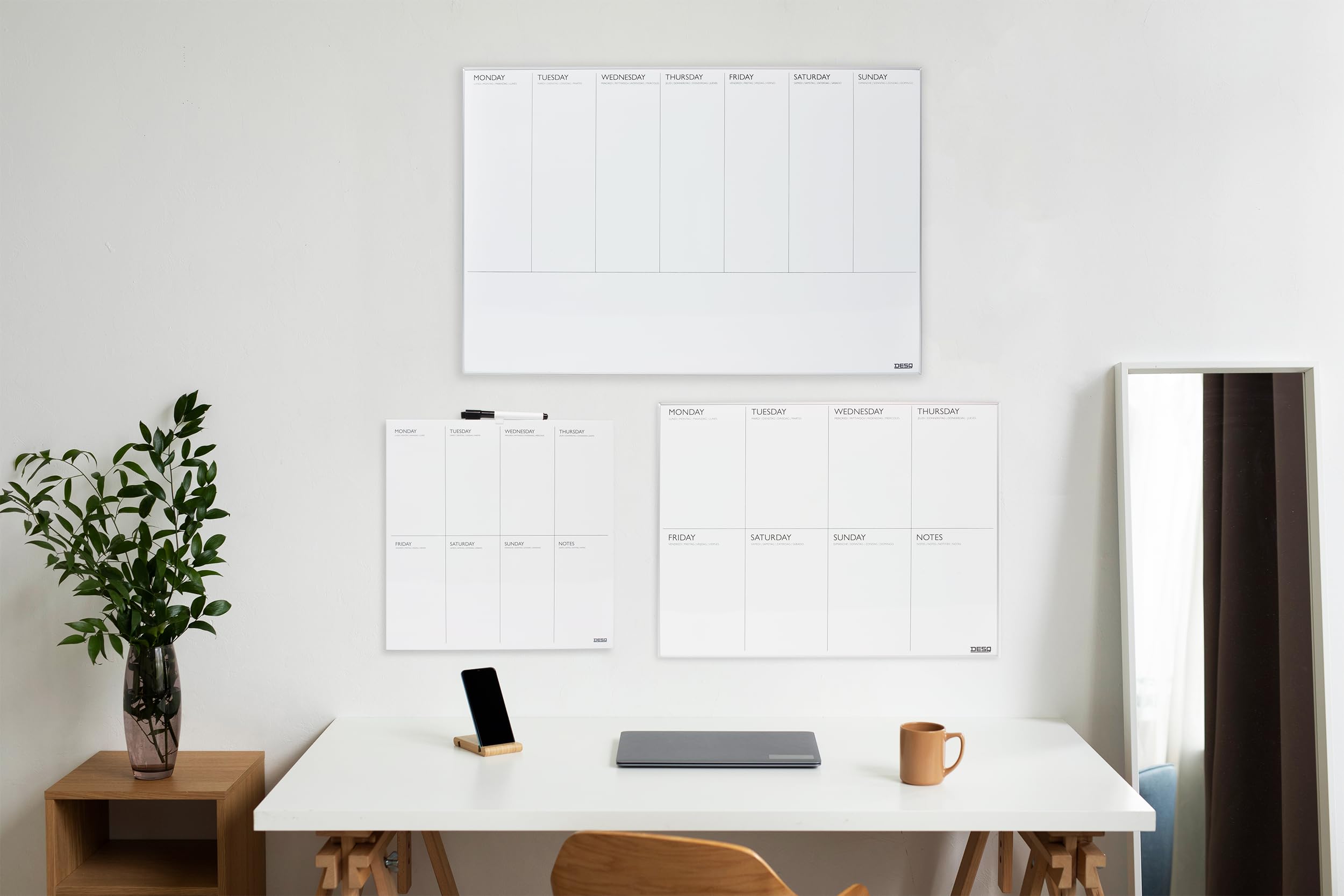 Desq Wochenplaner | Magnethaftend | Ultradünner Aluminiumrahmen | 60 x 90 cm, 4321, Weiss, 60x90