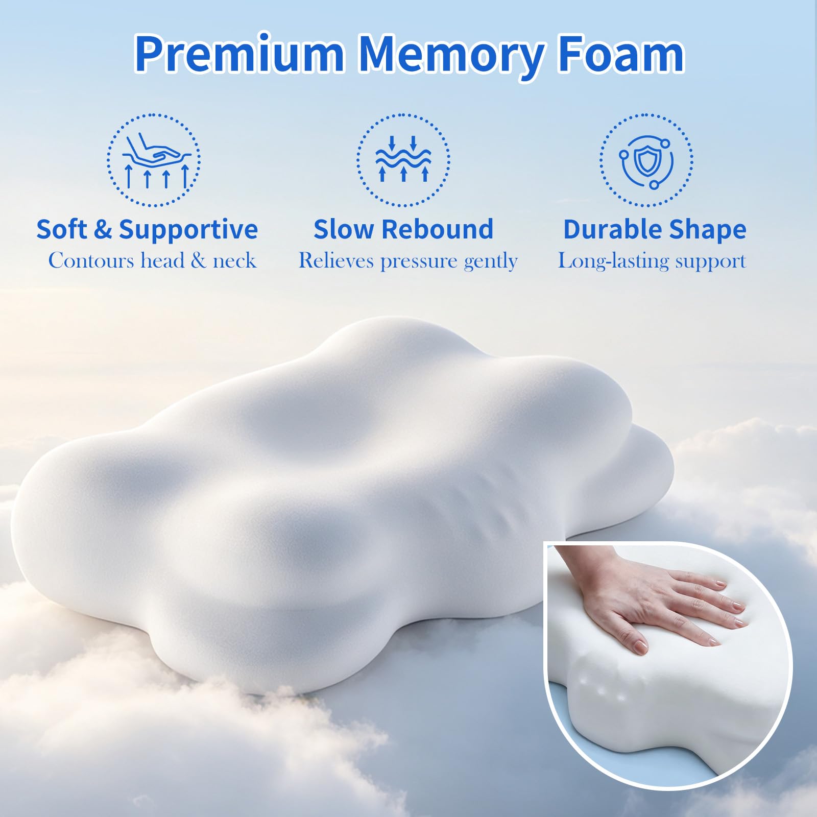 Cuscino Cervicale Memory Foam, Cuscino Ortopedico a forma di nuvola con federa rinfrescante per chi Dorme su un fianco sulla schiena e a pancia in giù