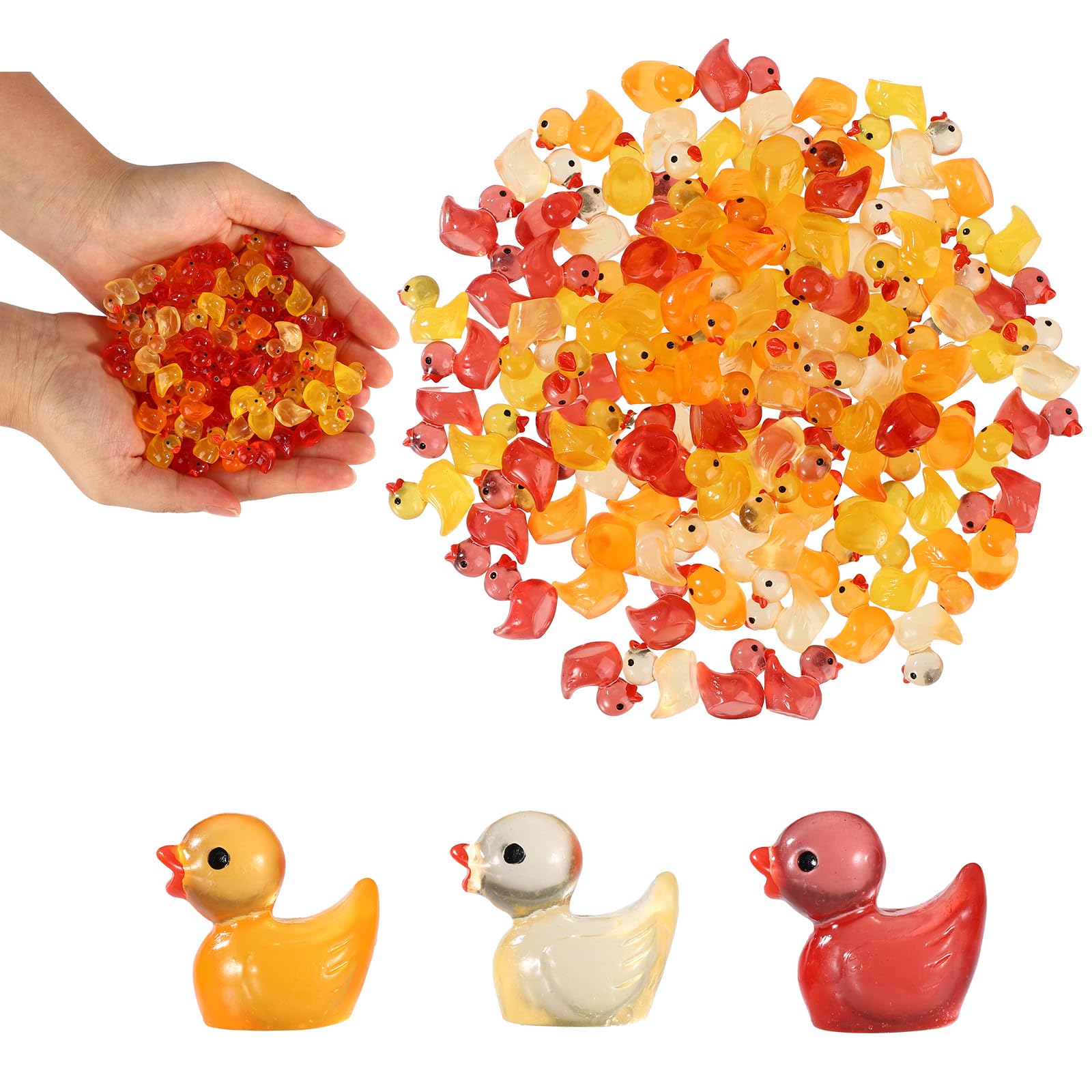 120pcs Glow in the Dark Ducks, 3 Colors Mini Fall Resin Ducks Tiny Luminous Gadget for Thanksgiving Small Decor Bathtub Toys & Seasonal Party Miniature Favor Supplies