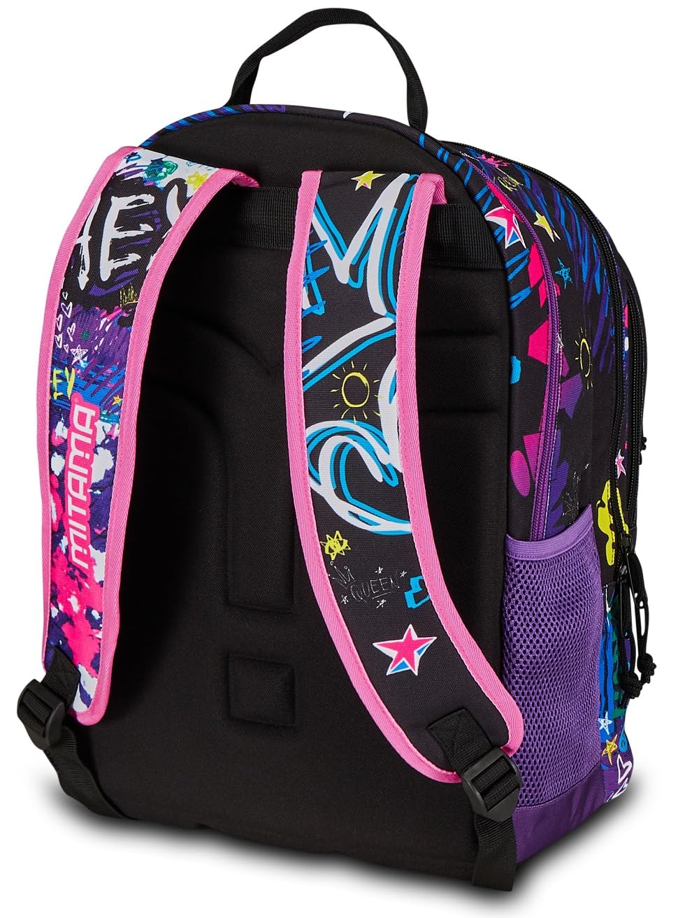 Mitama Zaino Triplo Scomparto Flower Fashion con Tasca frontale, Viola e Nero, Scuola Elementare e Tempo Libero, Bambina Ragazza