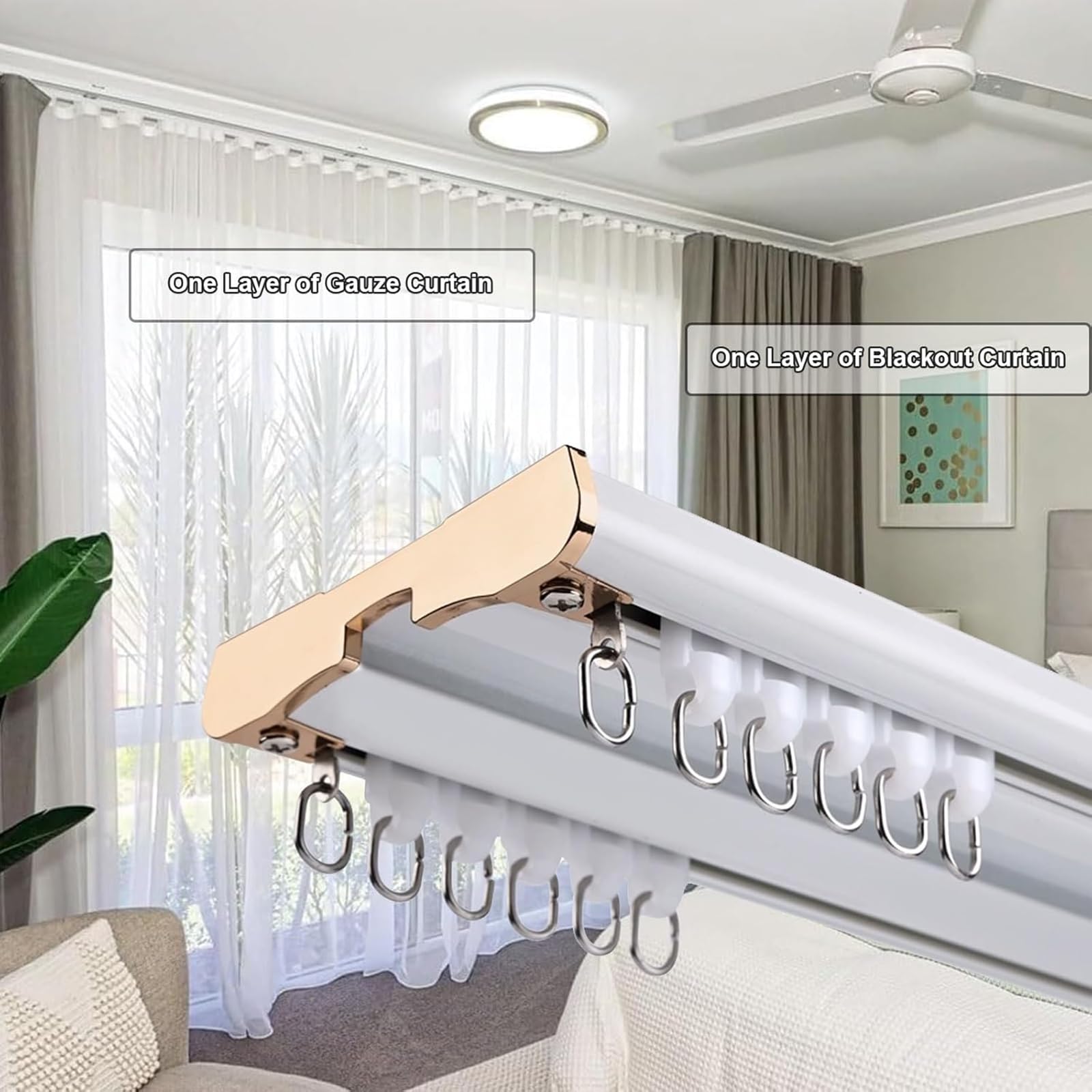 Generico Sistema di binari per Tende, Sistema di binari per Tende Silenzioso - Doppio Binario da 3 m, Montaggio a soffitto per Soggiorno, Camera da Letto, Bagno, divisorio per Ambienti e soluzioni PE