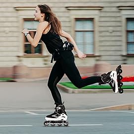 6 Sizes Adjustable Inline Skates for Kids Girls Boys Children Beginners, Inline Roller Skates with Light Up Wheels Kids and Youth for Indoor Outdoor Sports (White, Medium)