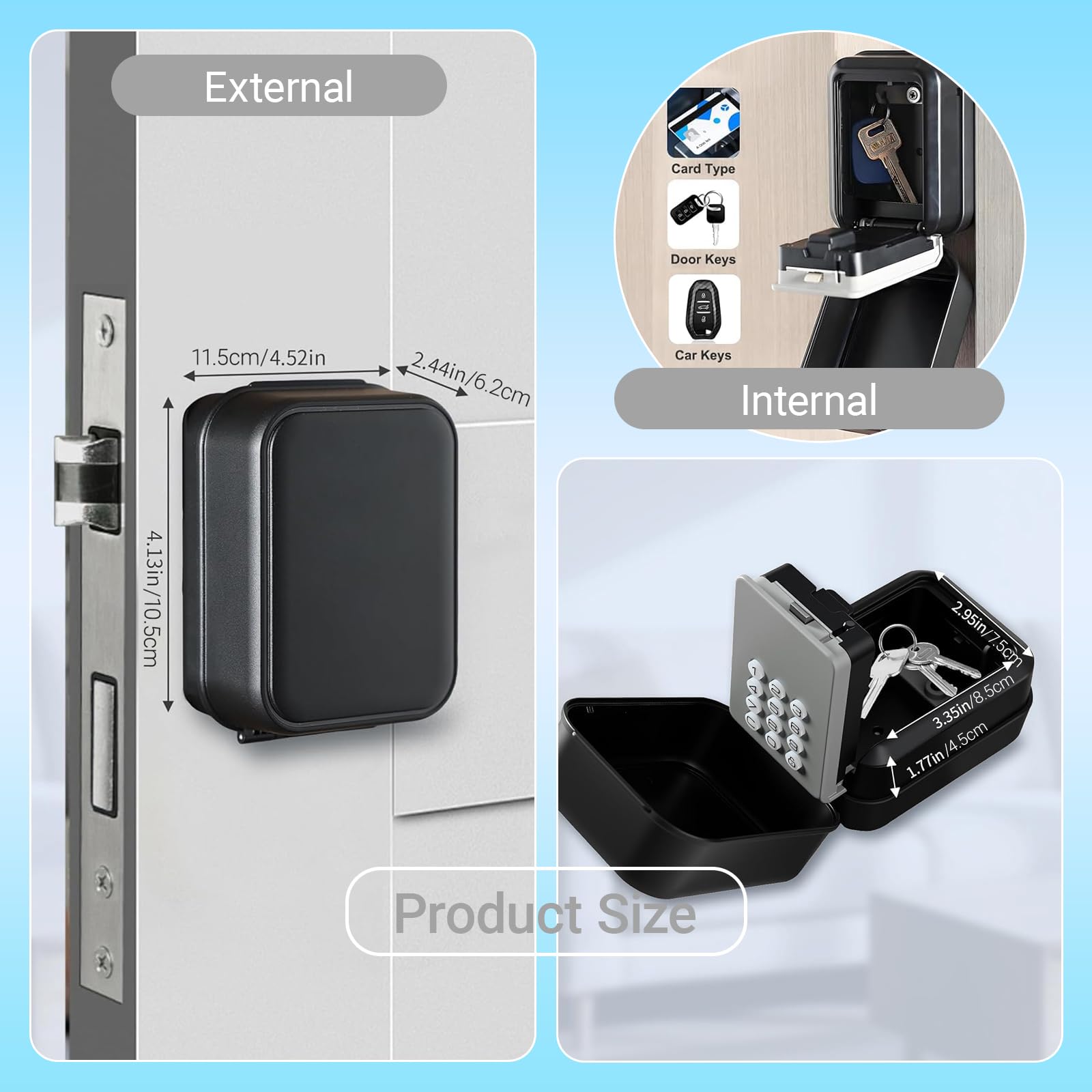 Caja de Seguridad para Llaves Bluetooth, Caja Llaves Combinacion Montaje Mural Aplicación móvil y código PIN Caja de Seguridad Con Código Exterior para Airbnb, Oficinas, Hogares, Garajes y Visitantes
