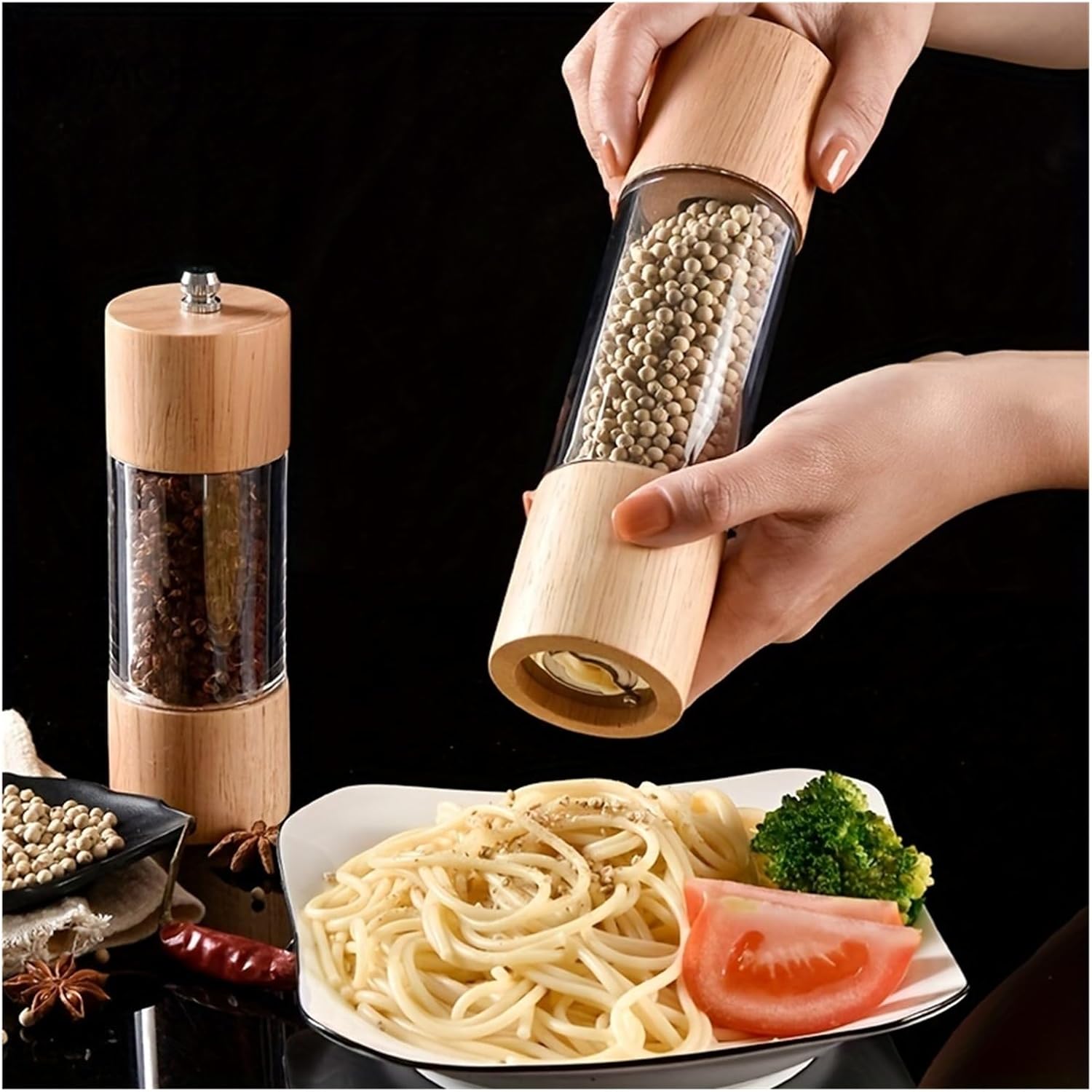 Salt and Pepper Grinder Manual Salt and Pepper Wooden Shakers with Adjustable Core-Salt Grinder(Small)