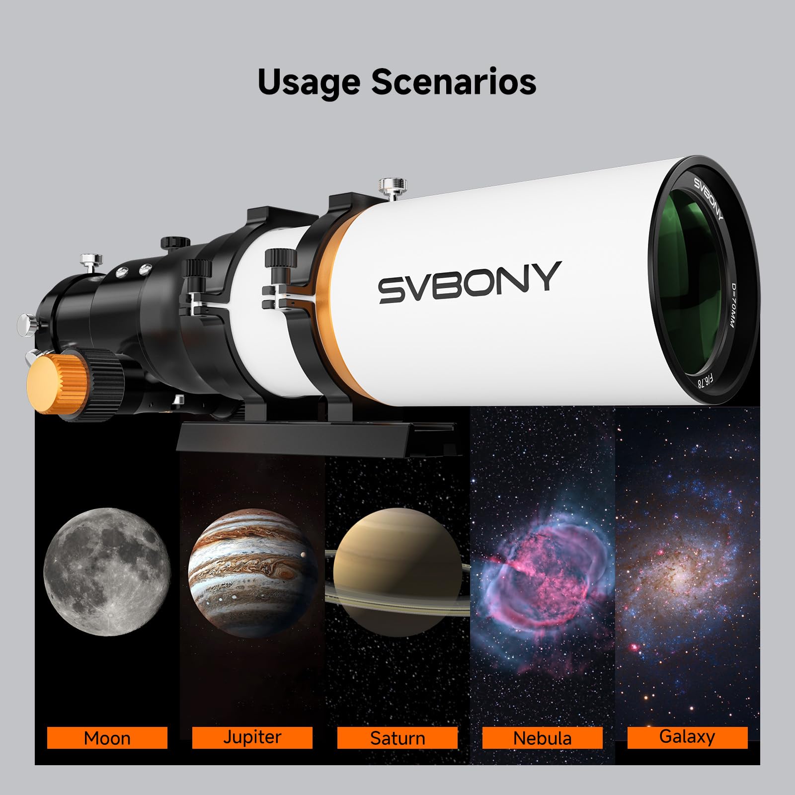 Svbony SV503 Teleskop OTA, Refraktor-Teleskop, 70mm F6,78 ED Objektiv, 2-Element-Korrektoren Eingebauter Flachfeld, für Galaxien Nebel Planeten Astronomiefotografie und Kameras mit APS-C-Sensoren