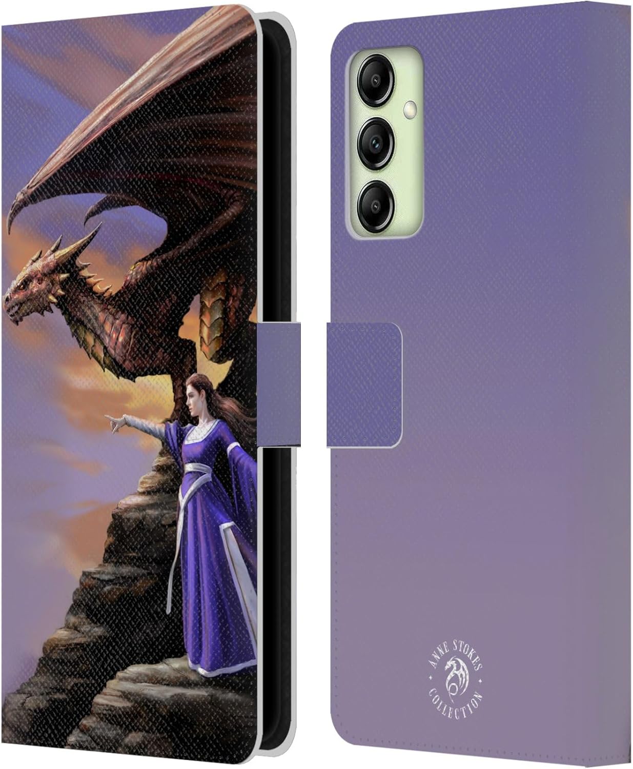 Head Case Designs Officially Licensed Anne Stokes Sentinel Dragons 2 Leather Wallet Case Compatible with Samsung Galaxy A14 5G