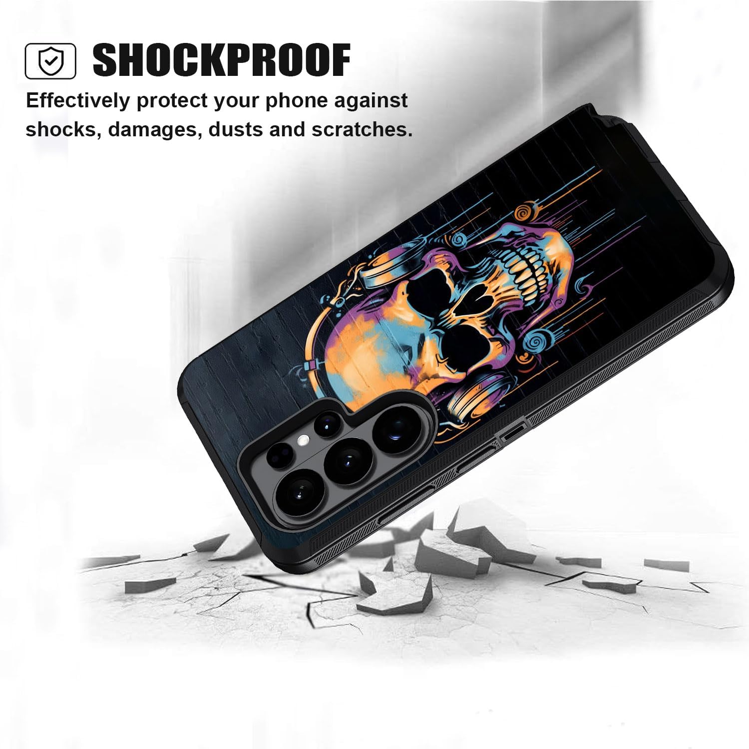 for Samsung Galaxy S26 Ultra Case, Heavy Duty 3 in 1 Hybrid Hard PC & Soft Silicone Shockproof Drop Protection Case for Galaxy S26 Ultra 5G 6.9" 2026, Skull Wearing Headphones image 5