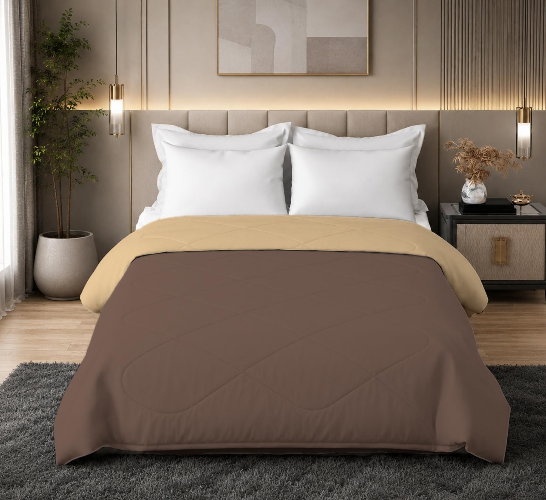 Jasmine Double Comforter 90 GSM Fabric with 120 GSM Filling Reversible Camel/Coffee-picture-20