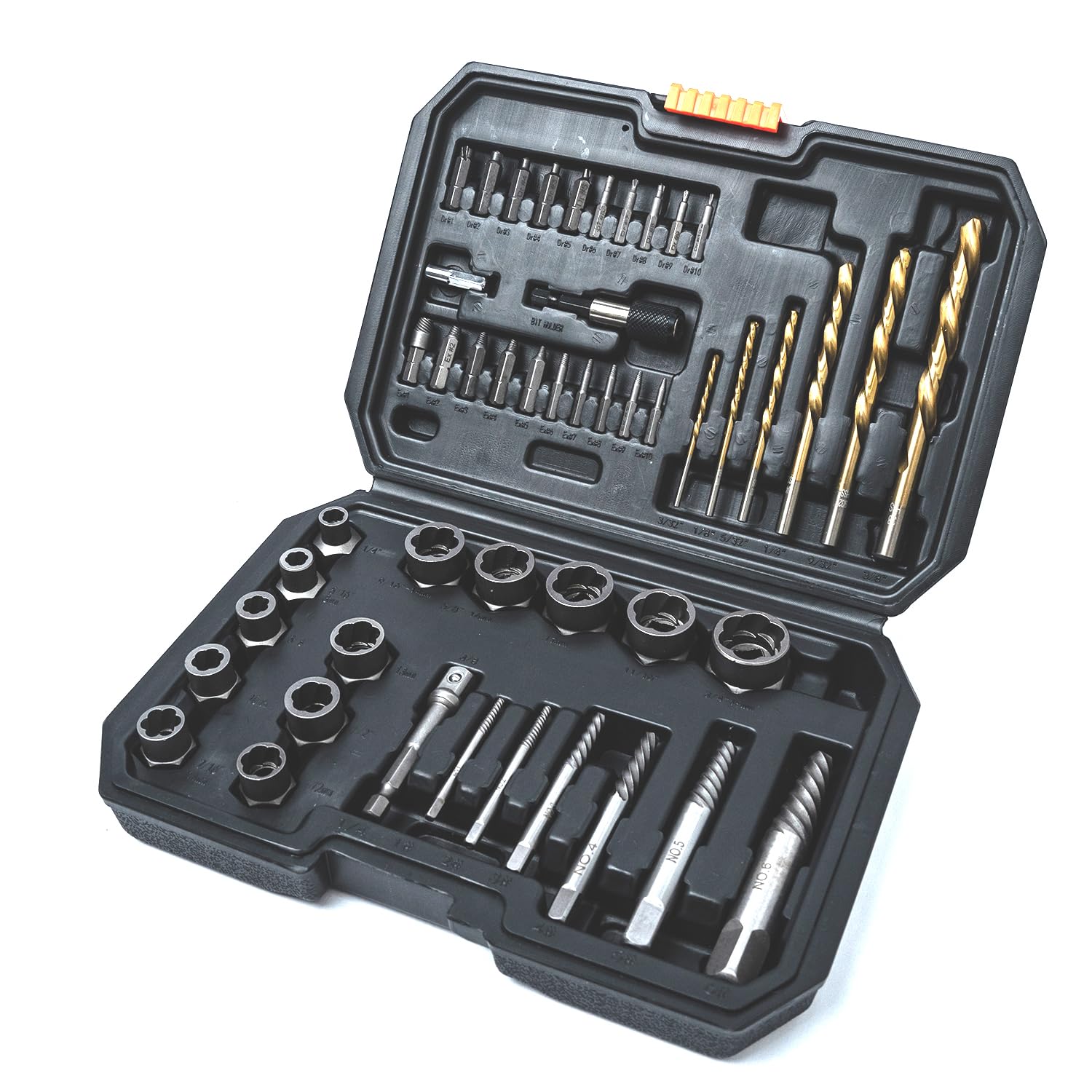 Set di estrattori per viti/punte per trapano, viti multi scanalate/bulloni estrattori per rimuovere perni rotti, bulloni, viti a bussola, dadi, prigionieri e raccordi (48 pezzi, HSS 6542)