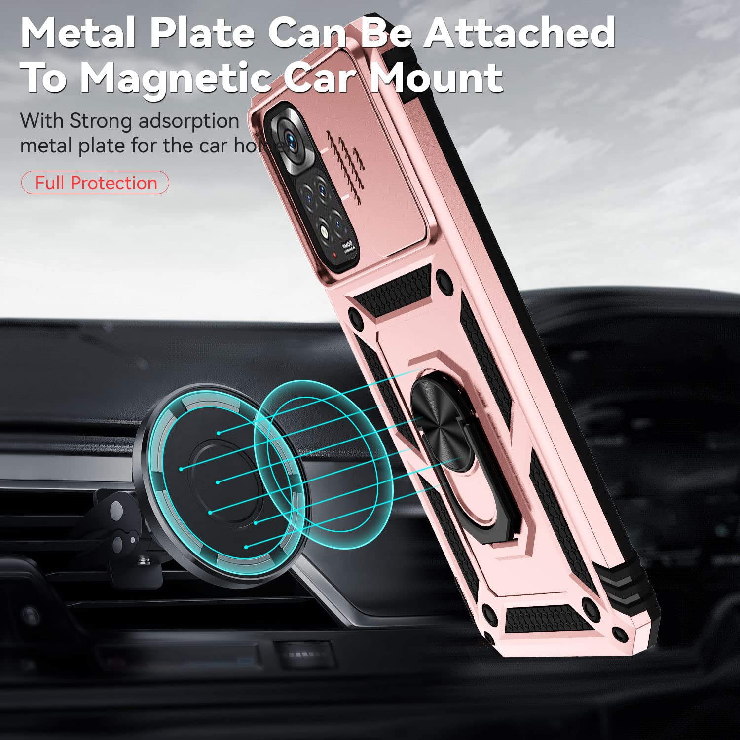 XINYEXIN Cover Per Xiaomi Redmi 10C Con Anello Magnetico 360° E Protezione Fotocamera – Oro Rosa – Military Grade