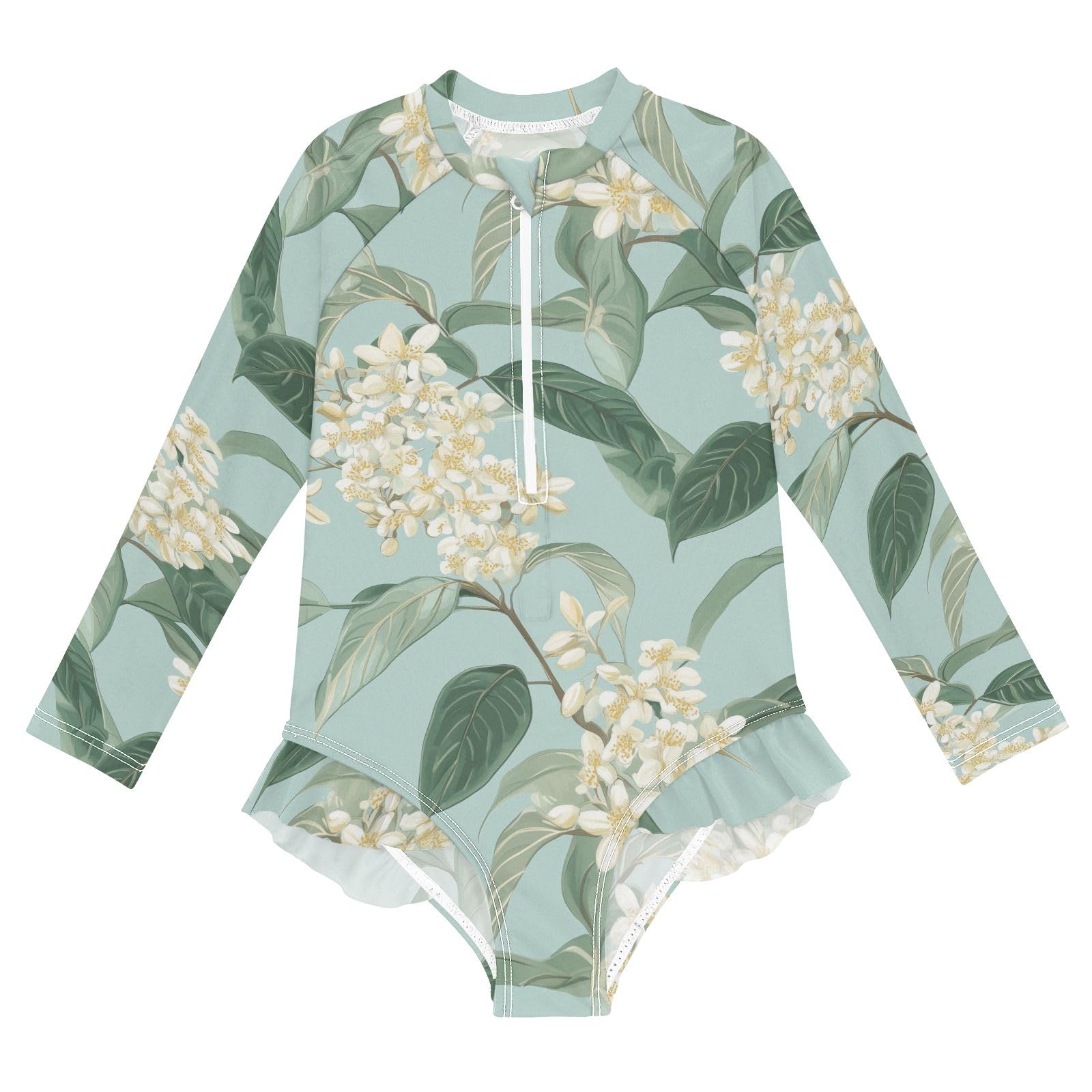 ALAZA Swimsuit for Girls Long Sleeve Rashguard Bathing Suit Osmanthus Fragrans Pastel Quick Dry 4T