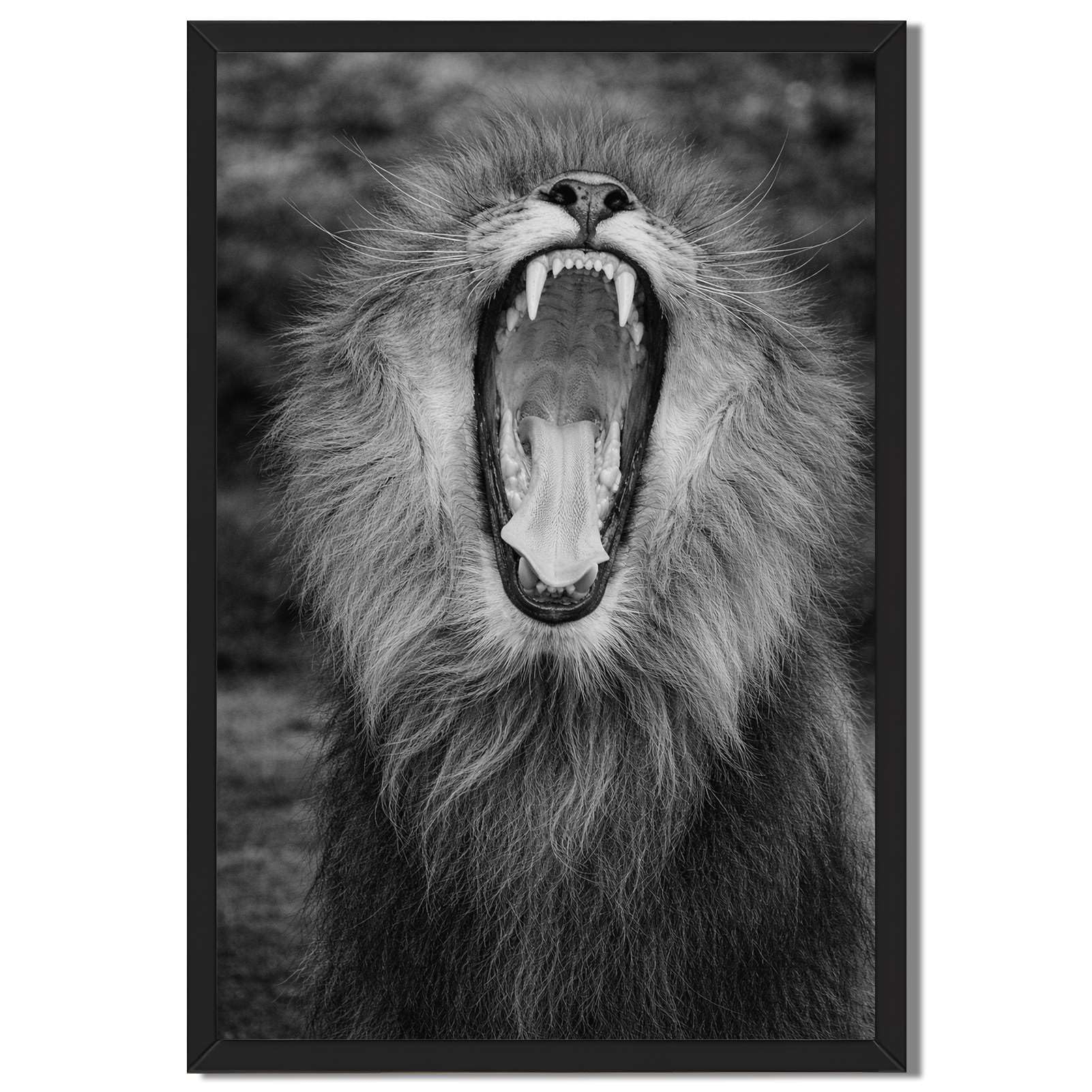 Framed Lion Roar Poster Canvas Print Art Prints Wall Decor Contemporary Stunning Pictures Wall Art for Living Room Home Decor (Black framed,16L X24W)
