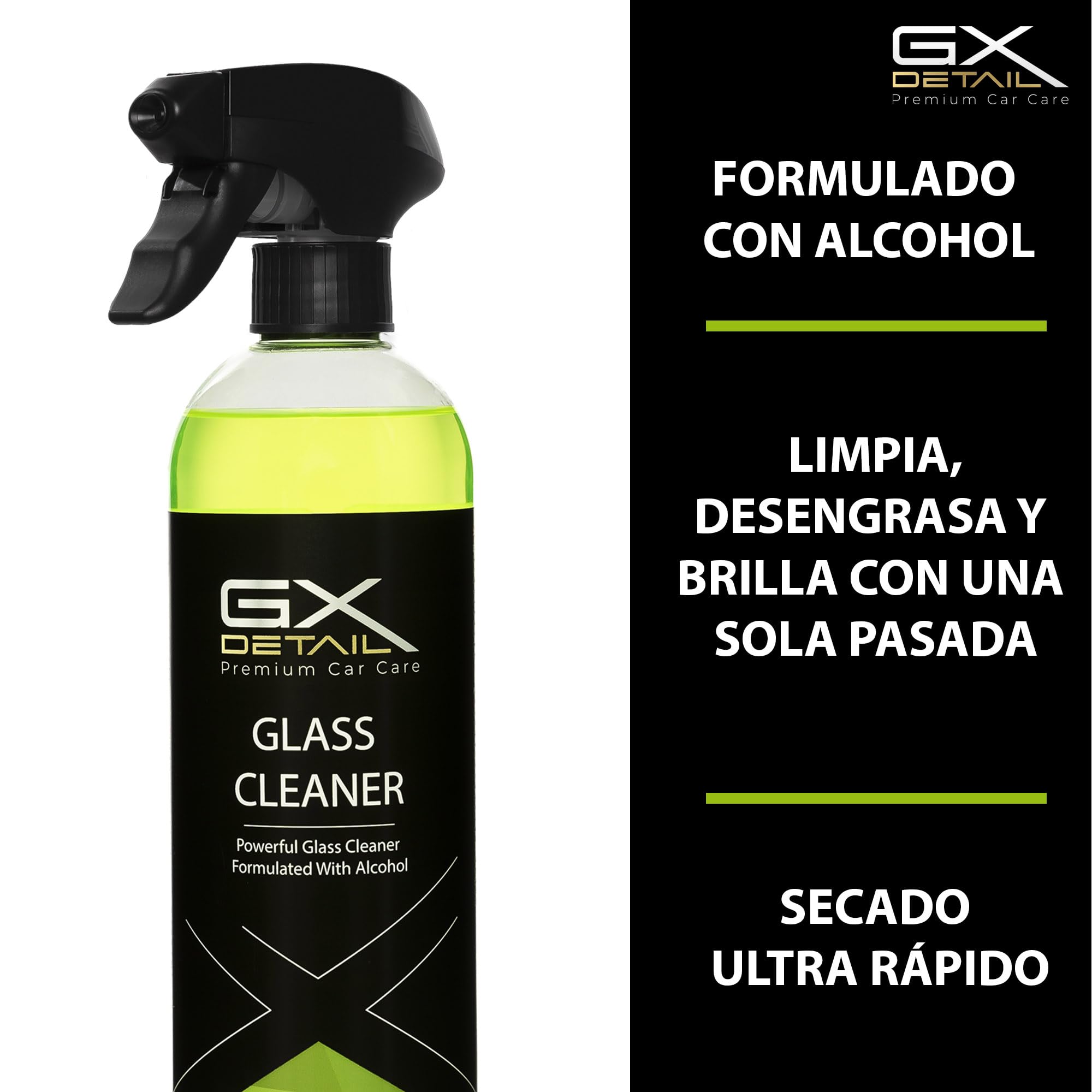 GxDetail Limpiacristales Coche 5 Litros - Glass Cleaner - Incluye Guantes de Nitrilo y 2 Microfibras - Limpia Cristales Triple Acción - Sin Marcas - Limpia Cristales Profesional – Formula con Alcohol