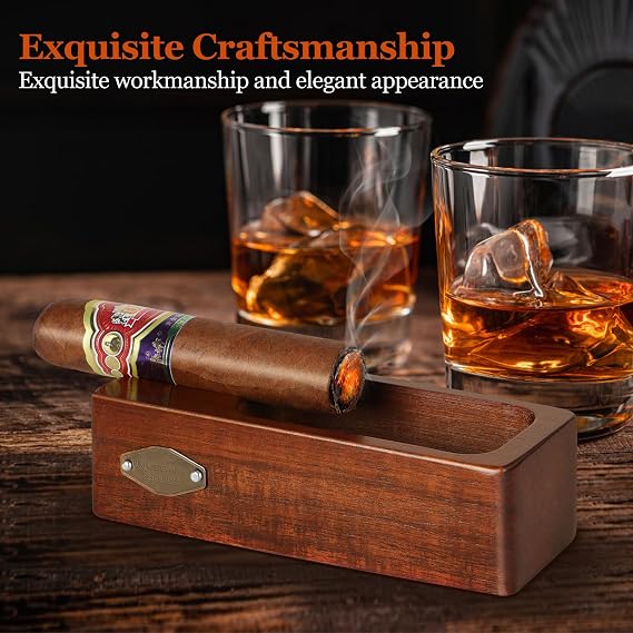 Ashtrays, Wooden Ashtray, Cigar Ashtrays, outdoor and Home Office Decoration Useful Ashtray, Smoking Lover's Gift (Wood Grain Color)