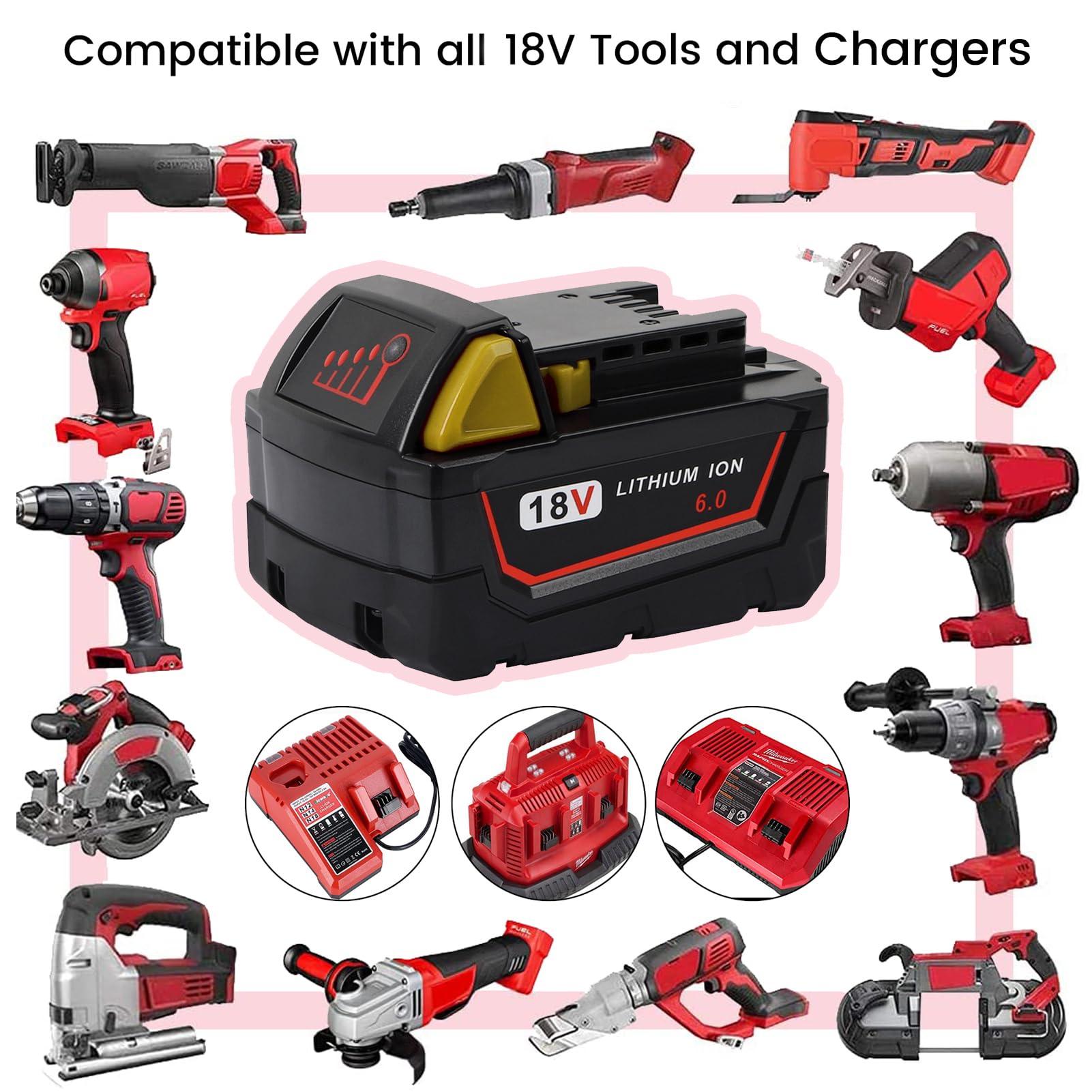 TenHutt ã€?3RD-Generation 2 Pack 6.0Ah 48-11-1850 18V Replacement Battery for Mil 18V Battery 48-11-1820 48-11-1860 48-11-1828 48-11-10 for 18V Cordless Power Tools Lithium Battery