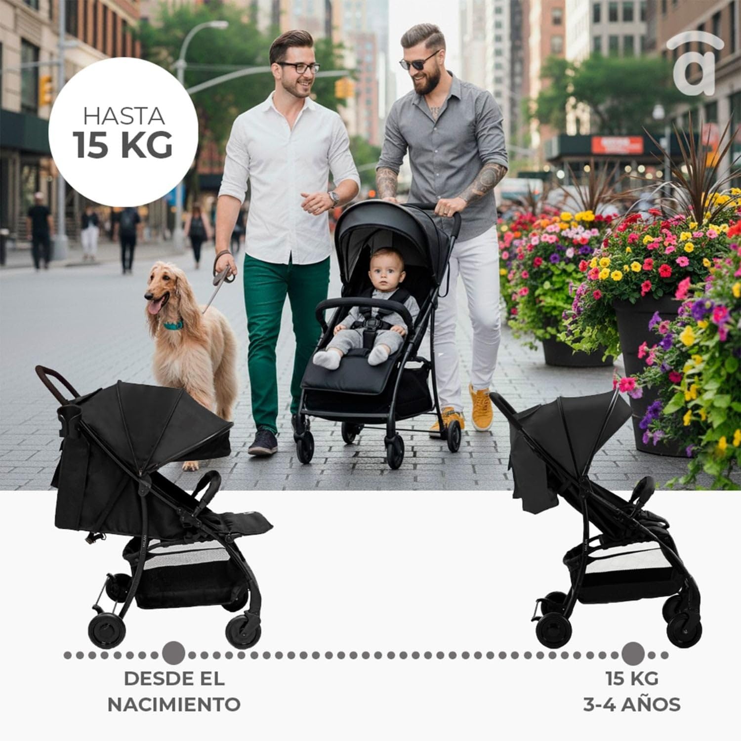 Asalvo MILÁN Silla de Paseo Ultraligera para bebé, Carrito de paseo, Respaldo Reclinable, Cochecito urbano, Arnés 5 Puntos, SPF50+, Capota con Ventana, Manejable, Máxima Seguridad, Hasta 15 kg, Morado
