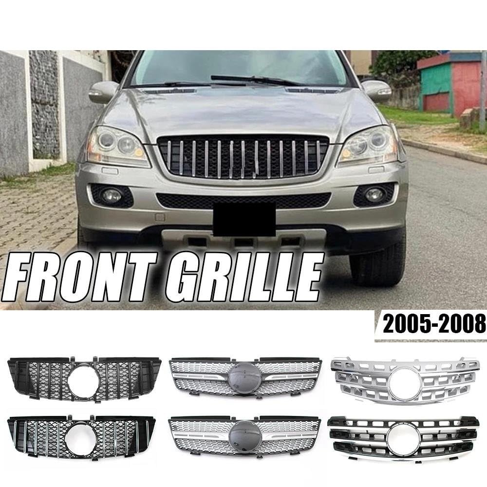 Parrilla Delantera De Carreras para Mercedes para Benz ML W164 2005-2008 ML320 ML350 ML500 para AMG para GTR Estilo Cromado con Diamantes Parrilla De Auto(La Plata del Cromo)