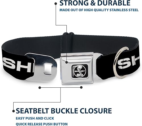 Miniatura 4 de Collar de perro hebilla de cinturón de seguridad Shelby texto solo negro blanco 9.5 a 13 pulgadas 1.0 pulgadas de ancho