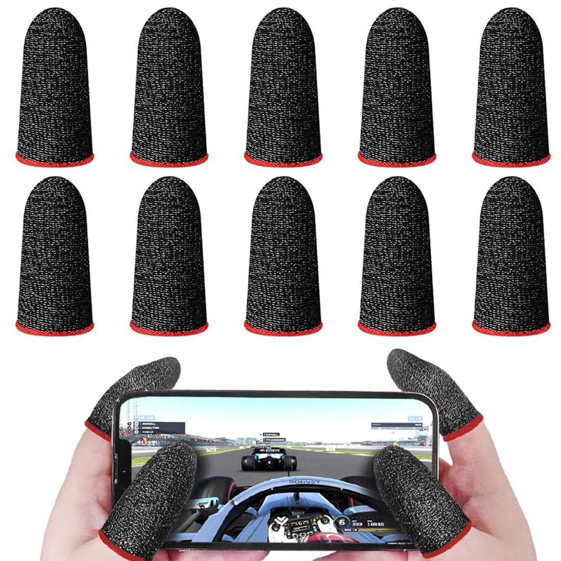 10 Pezzi Mobile Game Finger Sleeve, Fibra d'Argento Risposta Agile Touch Screen Thumb Sleeve, Traspirante Copridito da Gioco Professionale con Antiscivolo e Resistente, Sudore