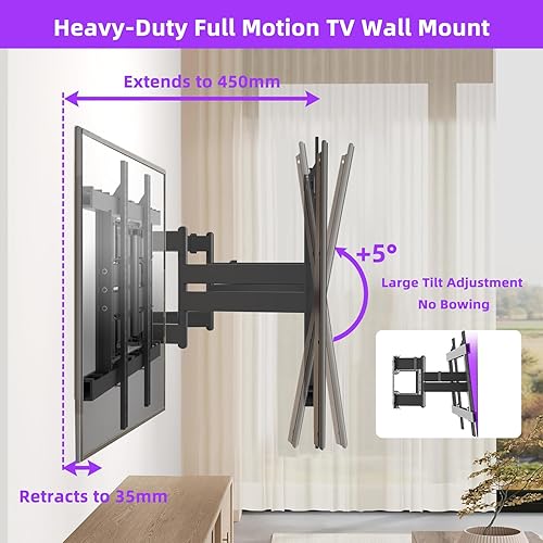 Miniatura 5 de Soporte de pared para TV de movimiento completo para televisores de 55 a 120 pulgadas, 308 libras de alta resistencia, ultra delgado, 8 brazos