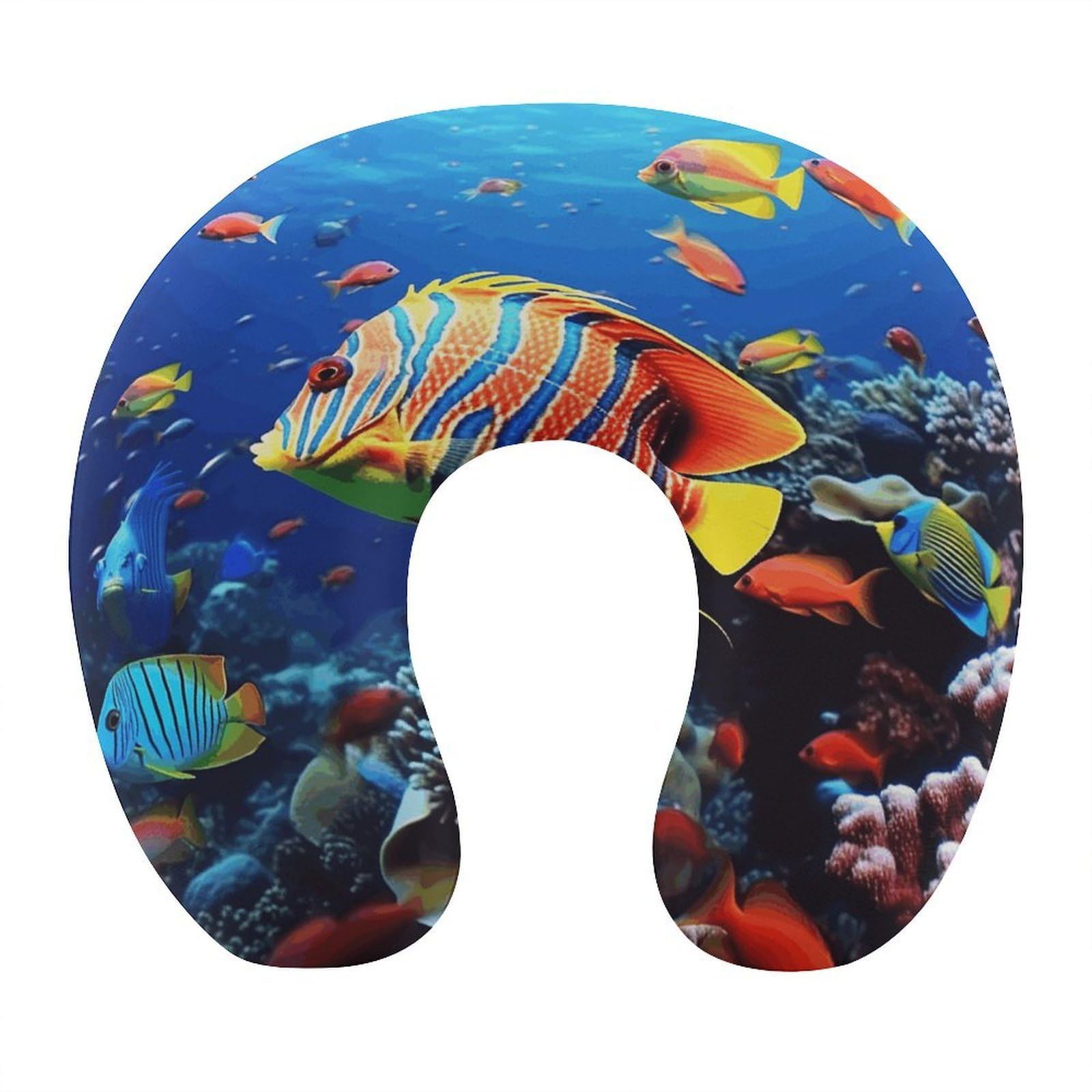 Adfgyerh Style Sea Fishes U-Shaped Pillow，Memory Foam Pillow Core，Cushion ，Provide Neck Support ，Travel Pillow，Suitable For Airplanes, Cars, Homes, And Offices.