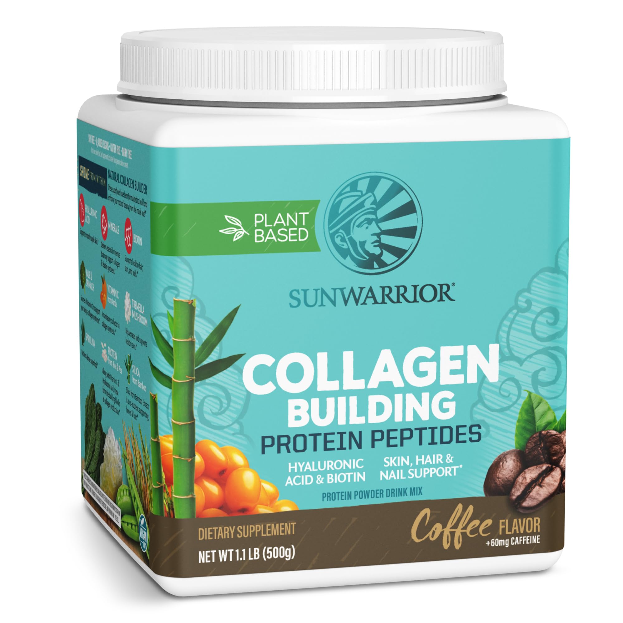 Sunwarrior Vegan Collagen Building Powder Protein Peptide with Biotin Vitamin C Hyaluronic Acid Collagen Protein Powder for Hair Skin Nail Dairy Free Gluten Free | CoffeeCollagen Powder