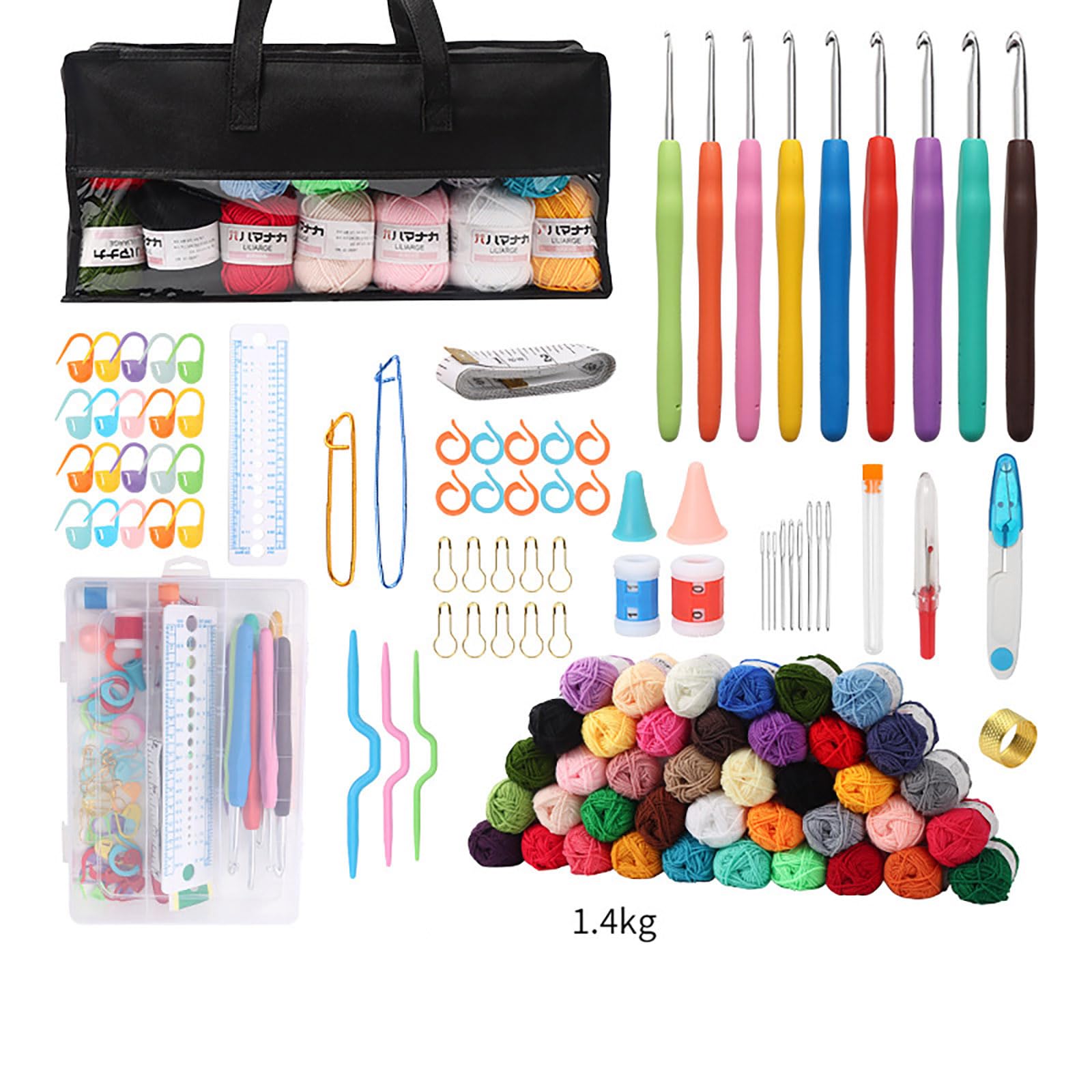 XITEA Uncinetto e accessori per maglieria Set con borsa all'uncinetto per maglieria maglione borsa calzini cappello principiante Crochet Set