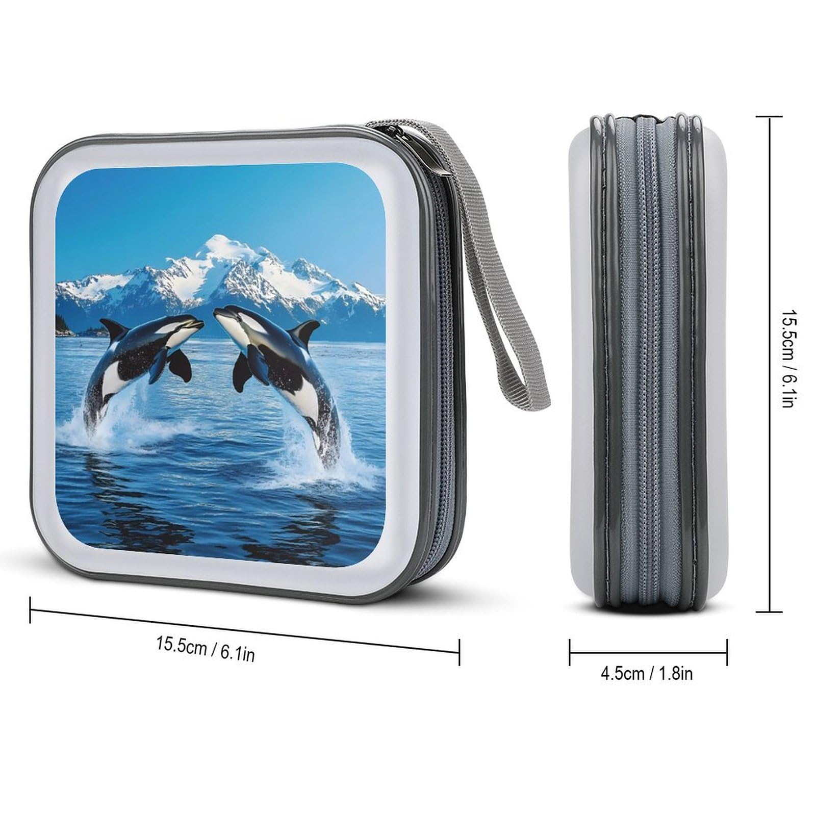 Animal Orcas Iceberg CD Case Portable DVD Holder Storage Organizer for Home Travel