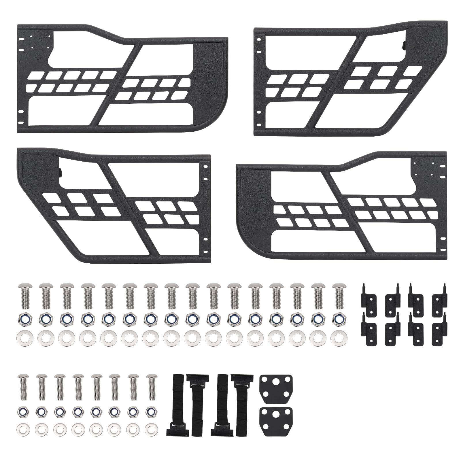 Set of 4 E-Coated Steel Honeycomb Half Doors without Side View Mirrors, Rust-Resistant Off-Road Trail Doors, Easy Installation, Compatible with Wrangler JK JKU 4-Door 2007-2018 SUV