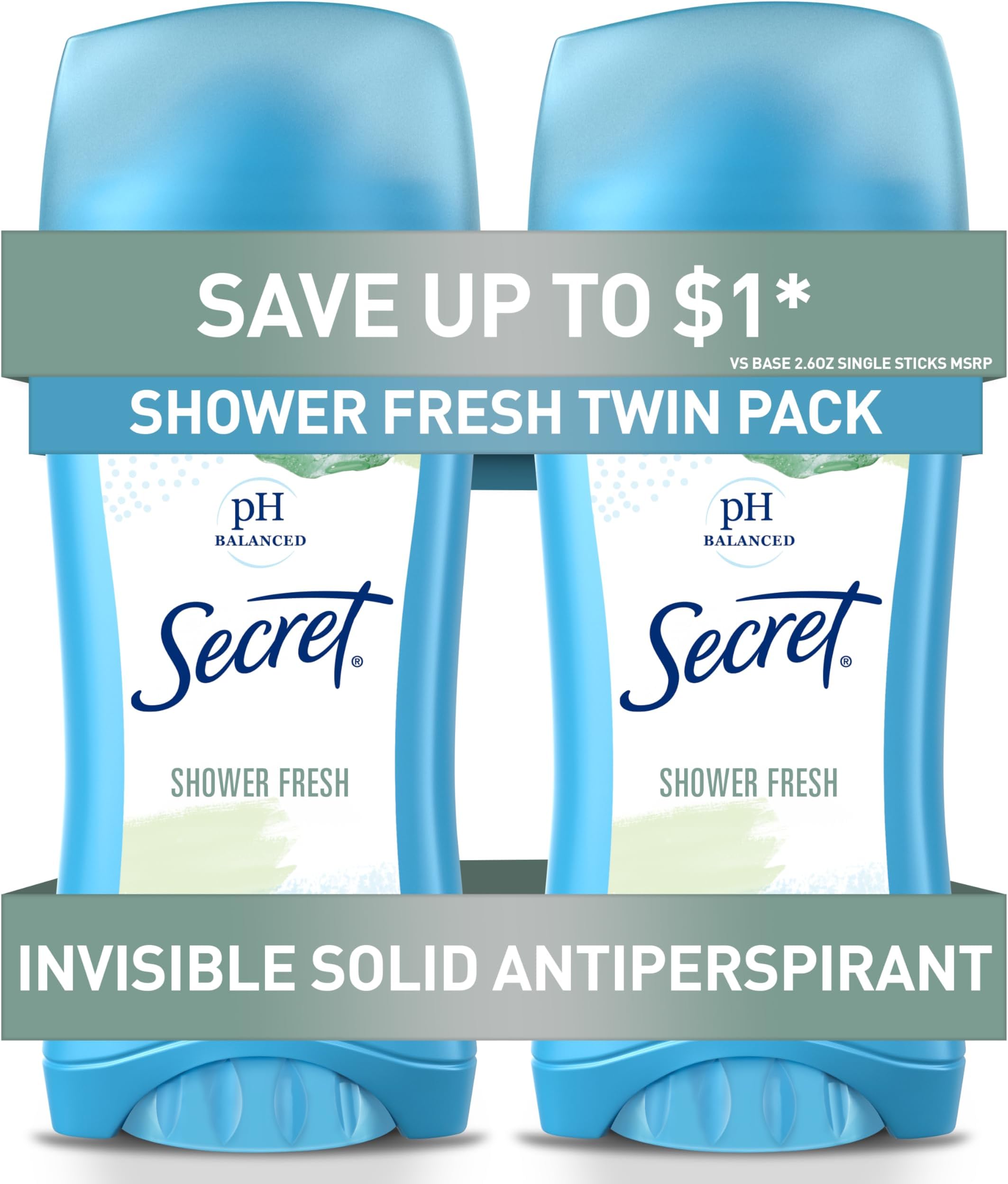 Secret Deodorant Shower Fresh Solid 2.6oz Great Valu Twin Pk