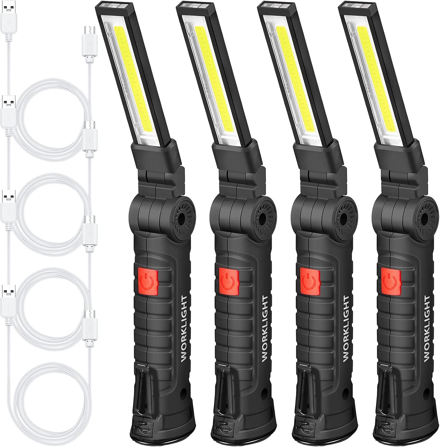 4 Pieces LED Work Light COB Rechargeable Work Flashlight with Base, Hanging Hook and