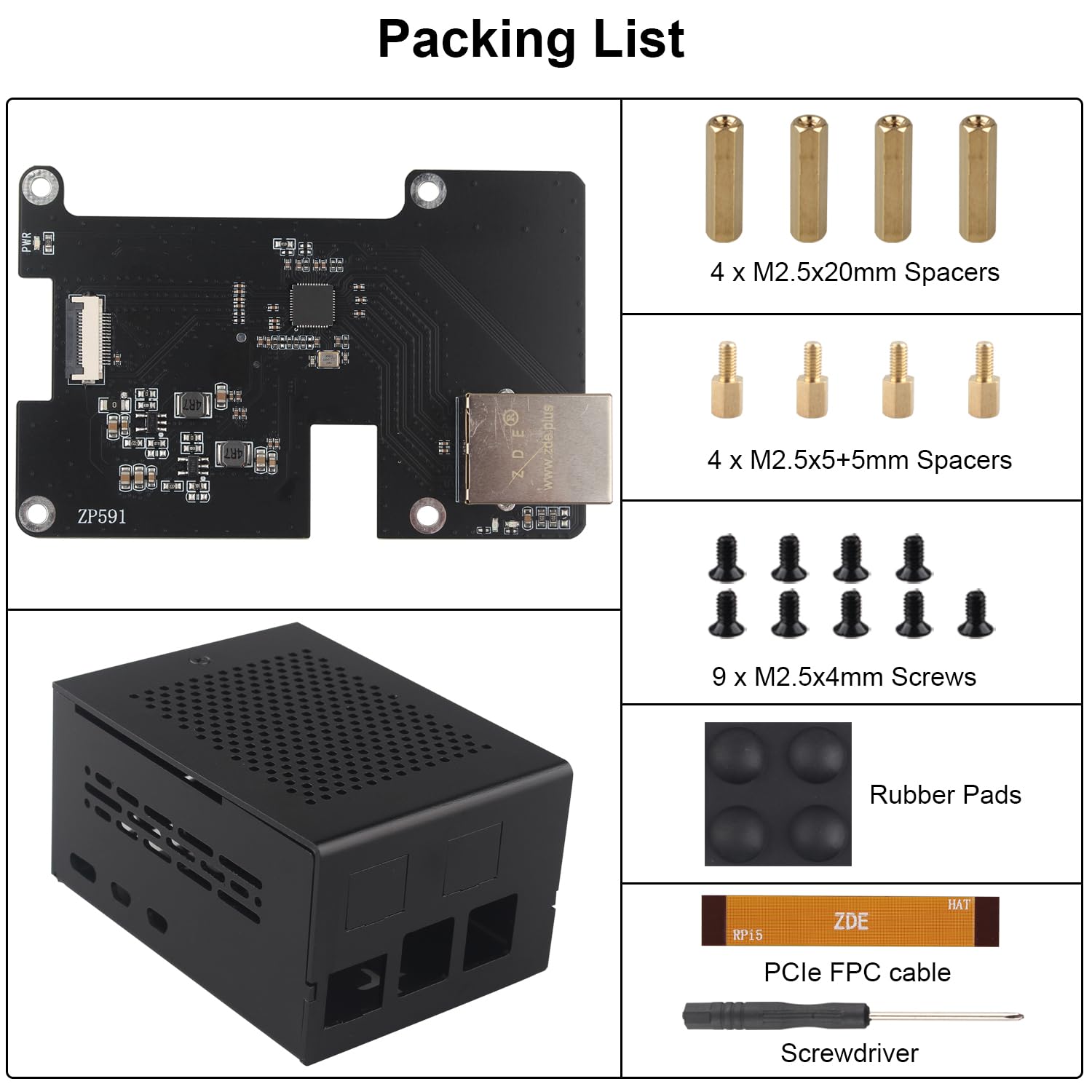 ZDE ZP591 PCIe to 2.5G Ethernet Network Port HAT Expansion Board 2.5GB 2.5GBE with Aluminum Case ZC506 for Raspberry Pi 5 2GB 4GB 8GB 16GB