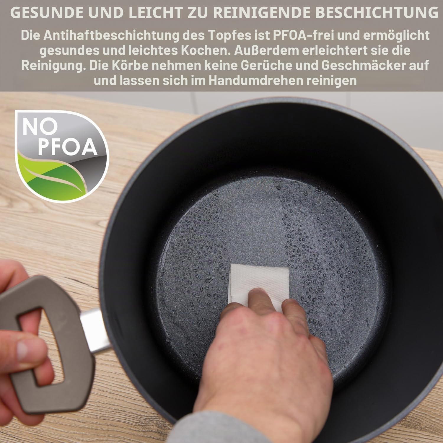 KASANOVA Pastatopf 22 cm mit 2 Körben und Deckel – Nudel- und Gemüsetopf, Doppelkorb für gleichzeitiges Garen, Induktionsgeeignet und für alle Herdarten (Taubengrau)