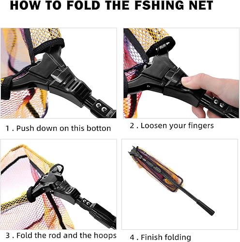 Miniatura 5 de SANLIKE Red de pesca plegable de 98.4 pulgadas con poste telescópico y mango, malla recubierta de goma, red de pesca corlorful para pesca de agua