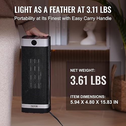 Miniatura 6 de VEVOR Calentador eléctrico de espacio con termostato de cerámica rápido y silencioso, control remoto, temporizador de 12 horas, protección contra